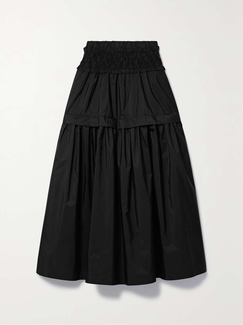 Sea Diana Tiered Shirred Taffeta Midi Skirt - x large