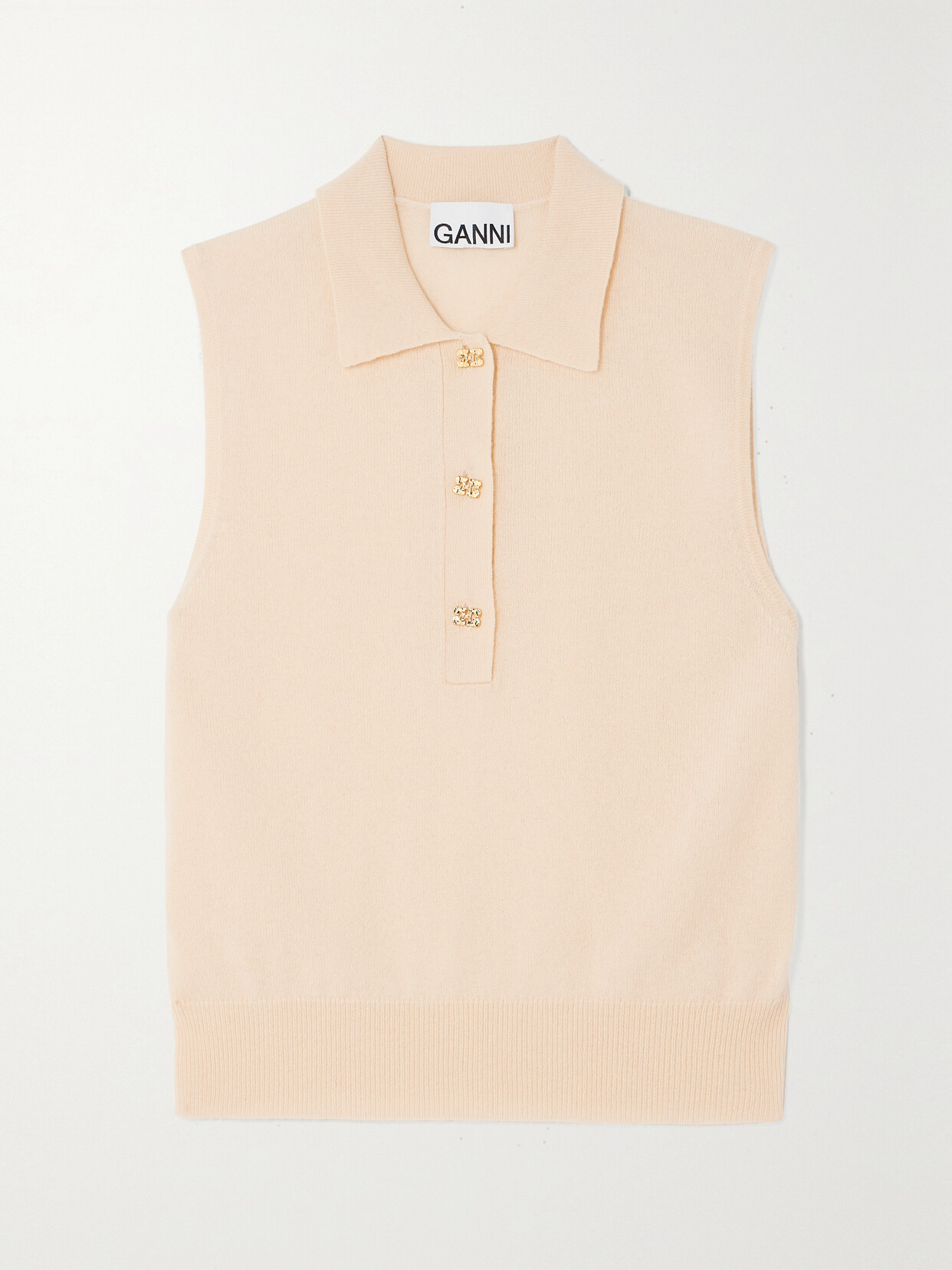 Ganni Button-embellished Merino Wool And Cashmere-blend Waistcoat In Cream