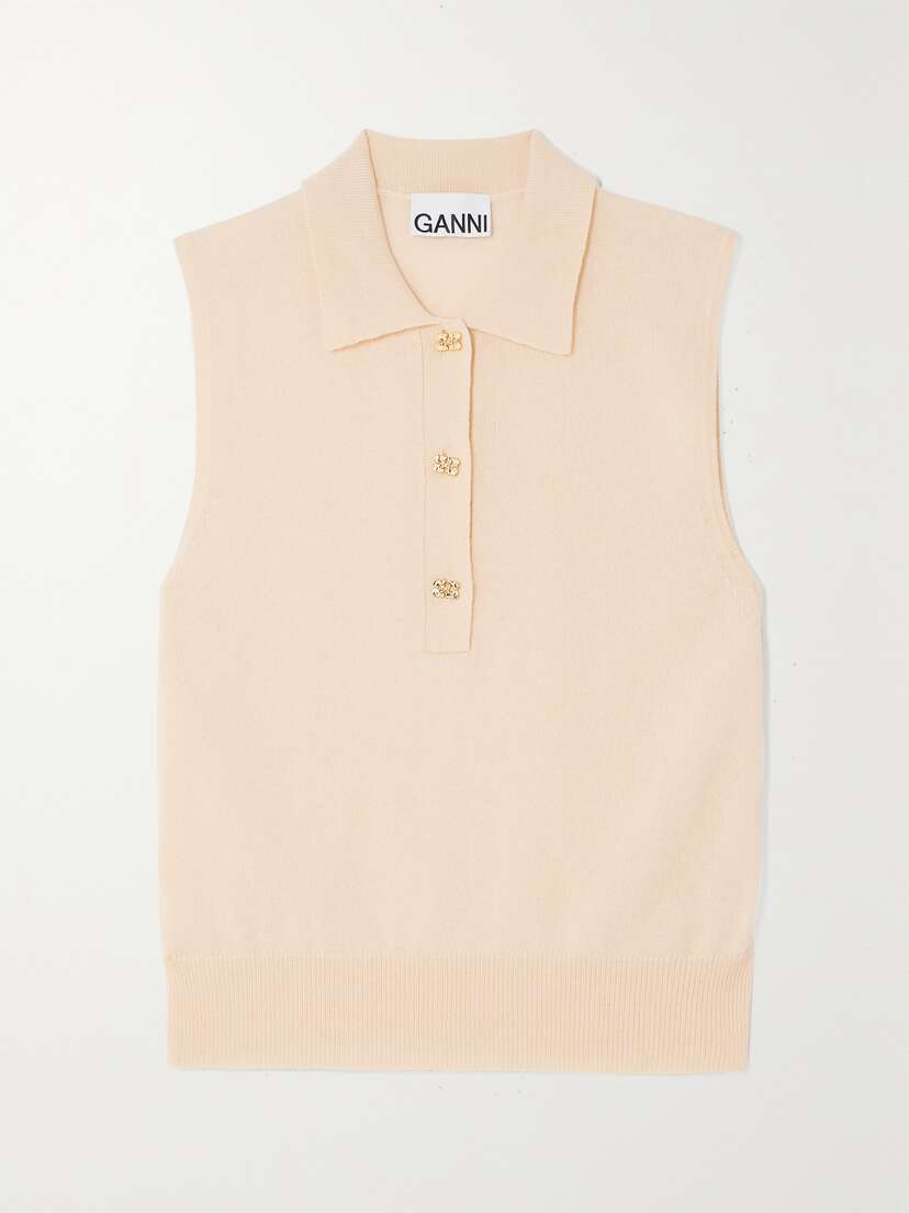 Ganni + Net Sustain Button-embellished Merino Wool And Cashmere-blend Vest - x large