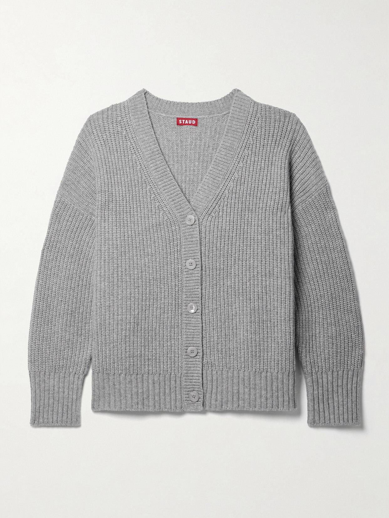 STAUD Matilda Ribbed-knit Wool-blend Cardigan - Gray