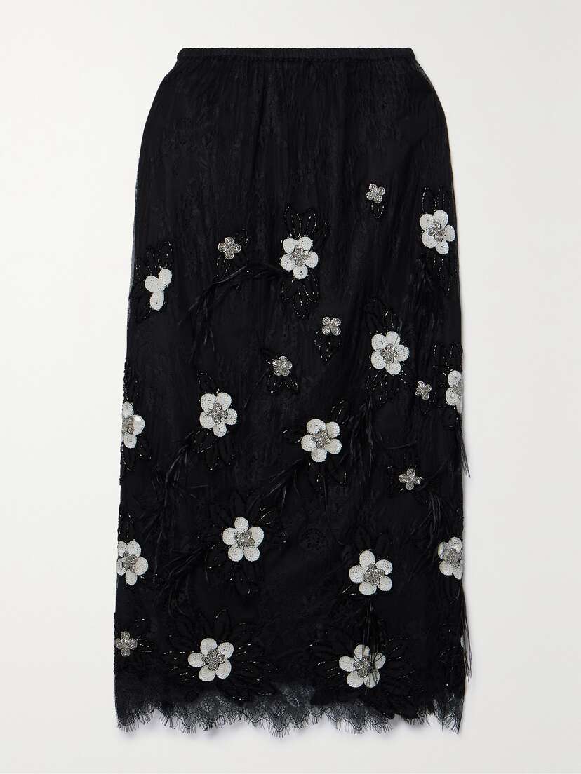 Sea Bethany Feather-trimmed Embellished Lace Midi Skirt -  - x large