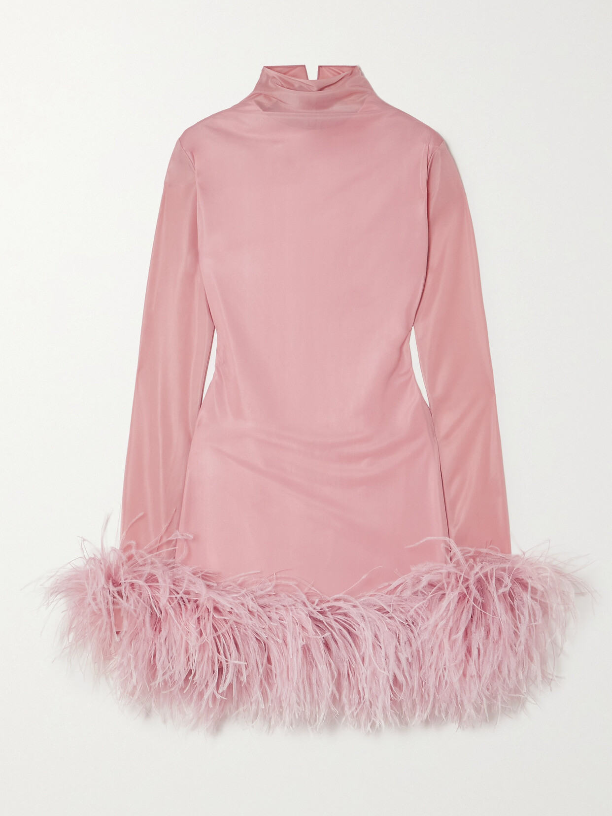 16ARLINGTON - Luna Feather-trimmed Stretch-jersey Turtleneck Mini Dress - Pink