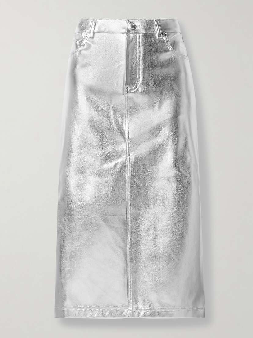 Staud Oaklyn Metallic Faux Leather Midi Skirt