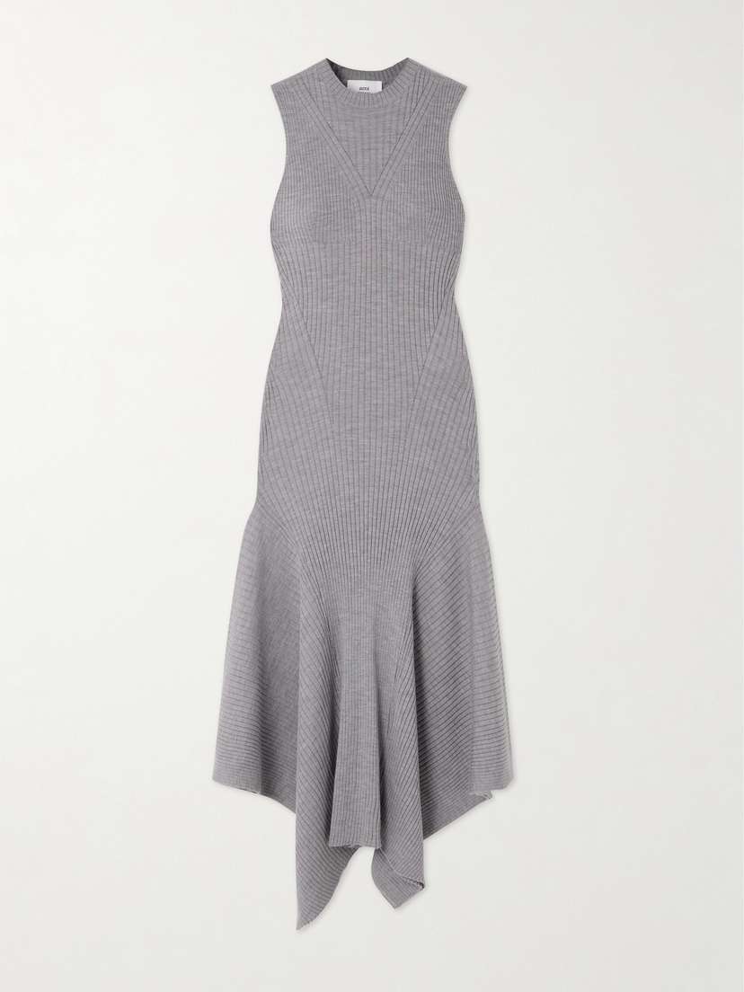 AMI PARIS + Net Sustain Godet Ribbed Merino Wool Maxi Dress