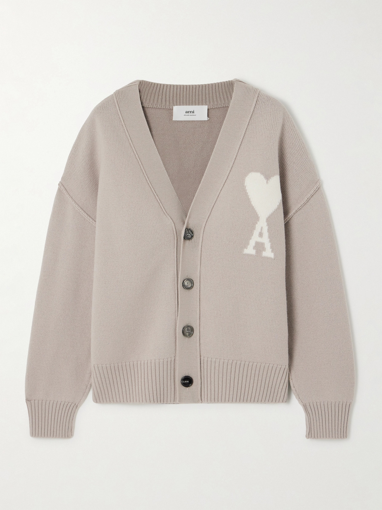 Shop Ami Alexandre Mattiussi Intarsia-knit Wool Cardigan In Neutrals