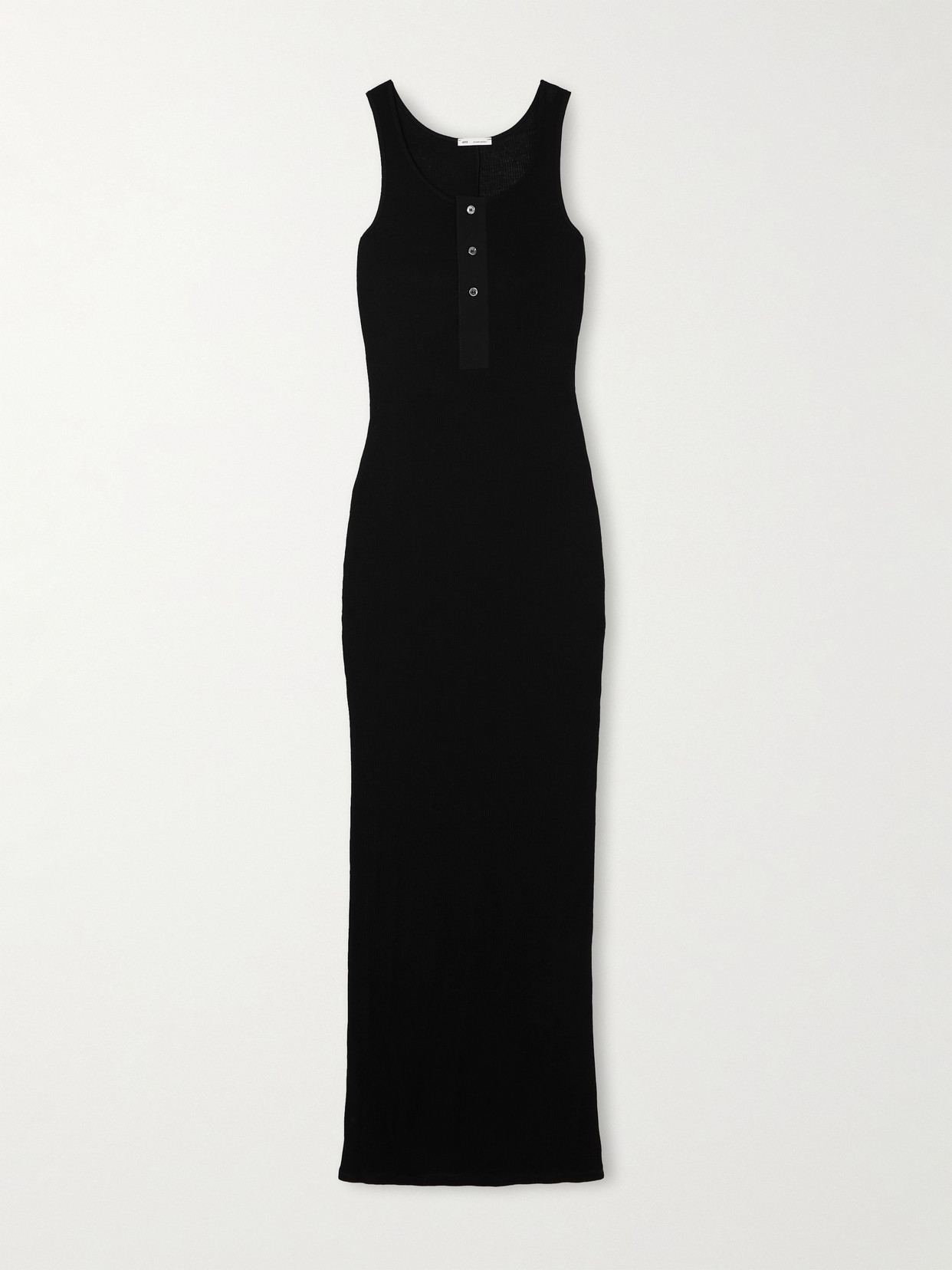 Shop Ami Alexandre Mattiussi Ribbed Cotton-jersey Maxi Dress In Black