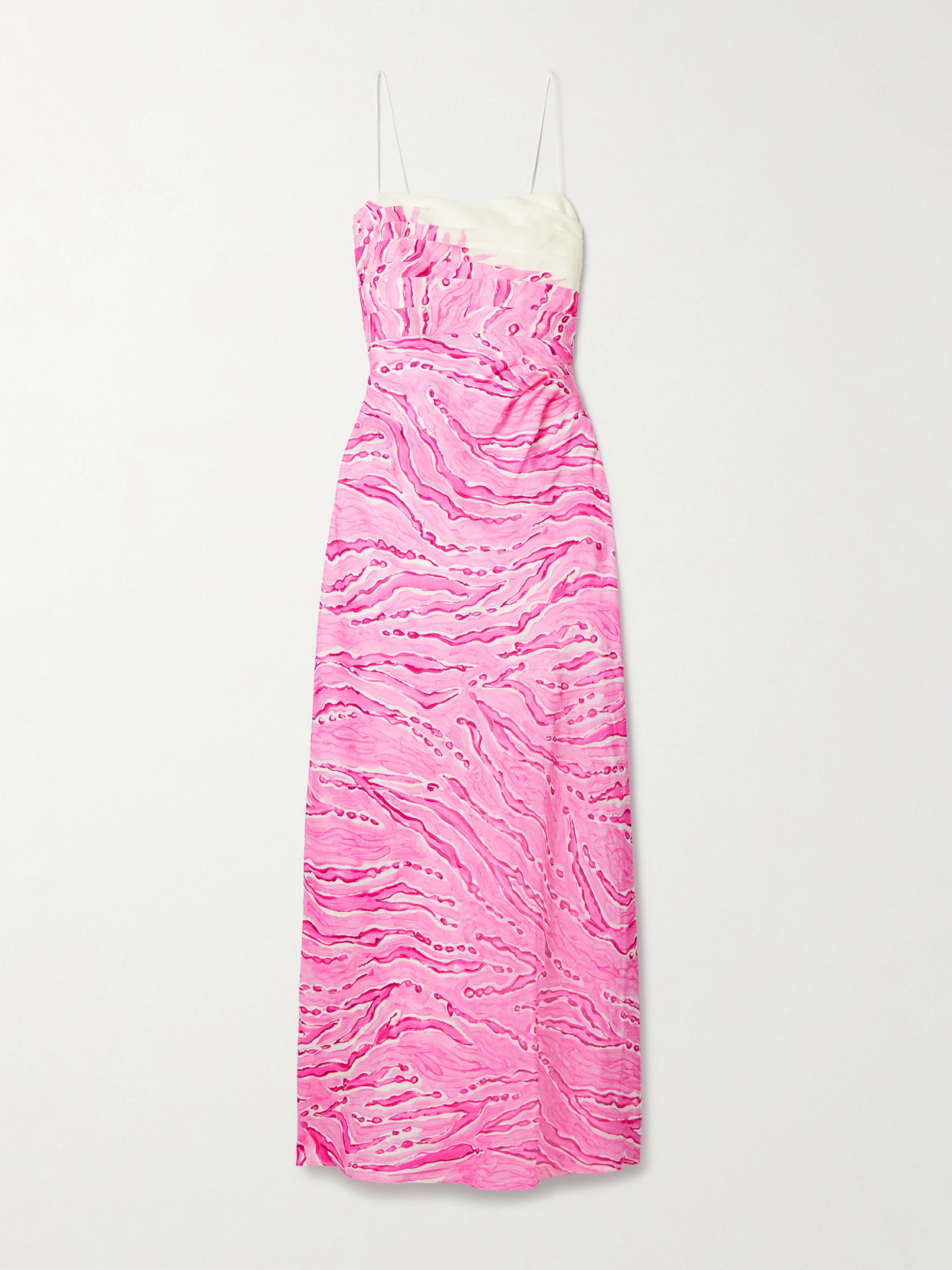 Aje Clarice Pleated Printed Linen-blend Maxi Dress In Pink