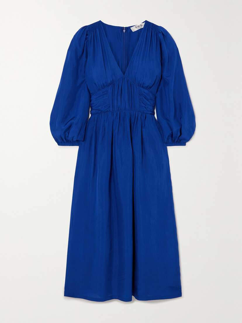 Sea Fabiola Ruched Silk-habotai Midi Dress