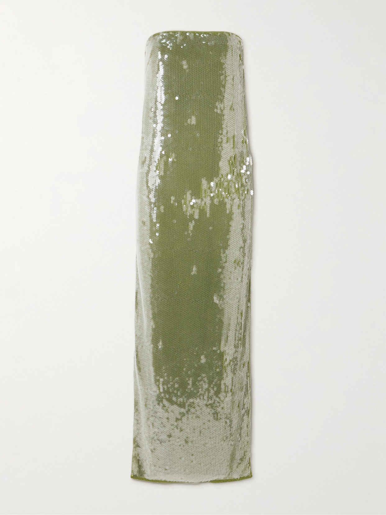 Shop Staud Casey Strapless Paillette-embellished Stretch-tulle Maxi Dress In Green