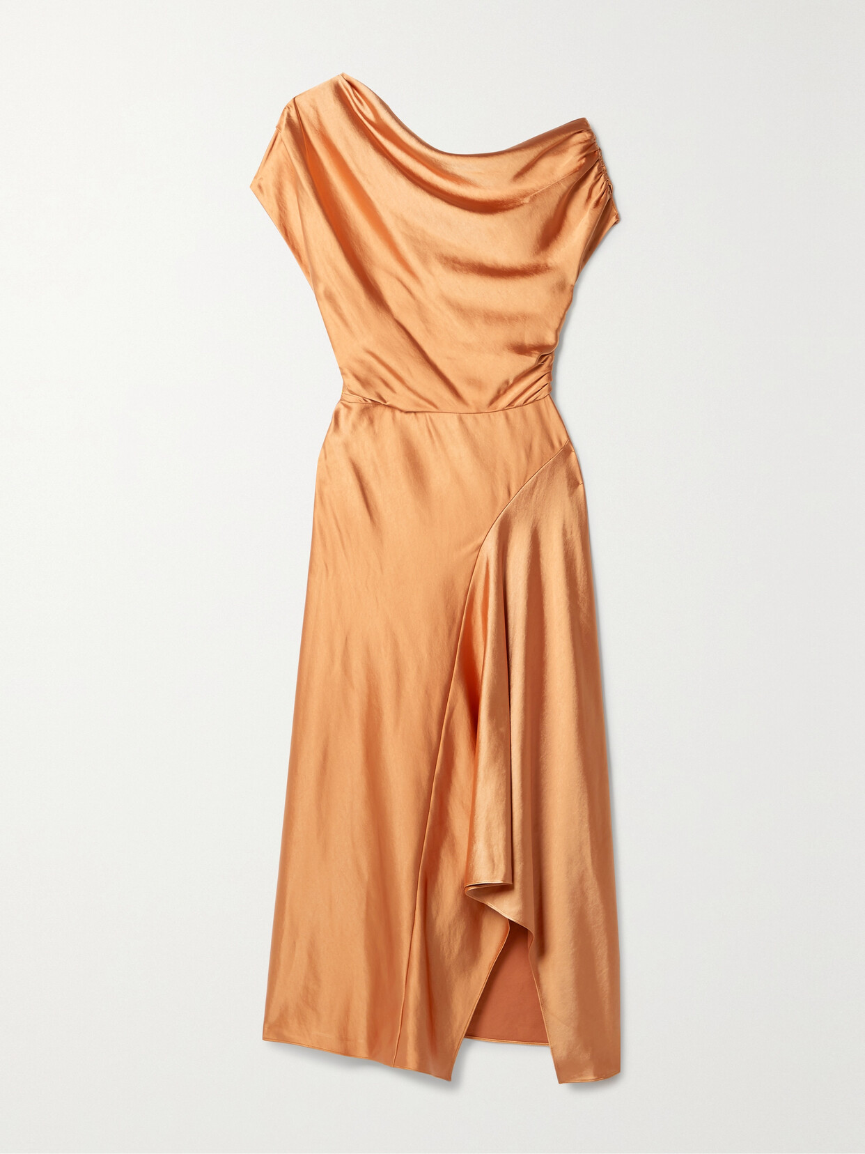 A.L.C JASMINE DRAPED PINTUCKED HAMMERED-SATIN MIDI DRESS