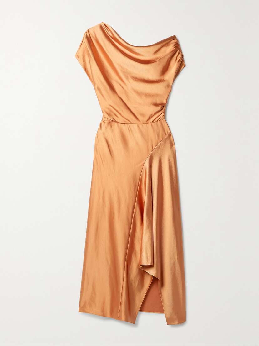 A.L.C. Jasmine Draped Pintucked Hammered-satin Midi Dress