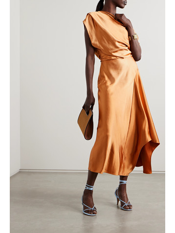A.L.C. Jasmine draped pintucked hammered-satin midi dress