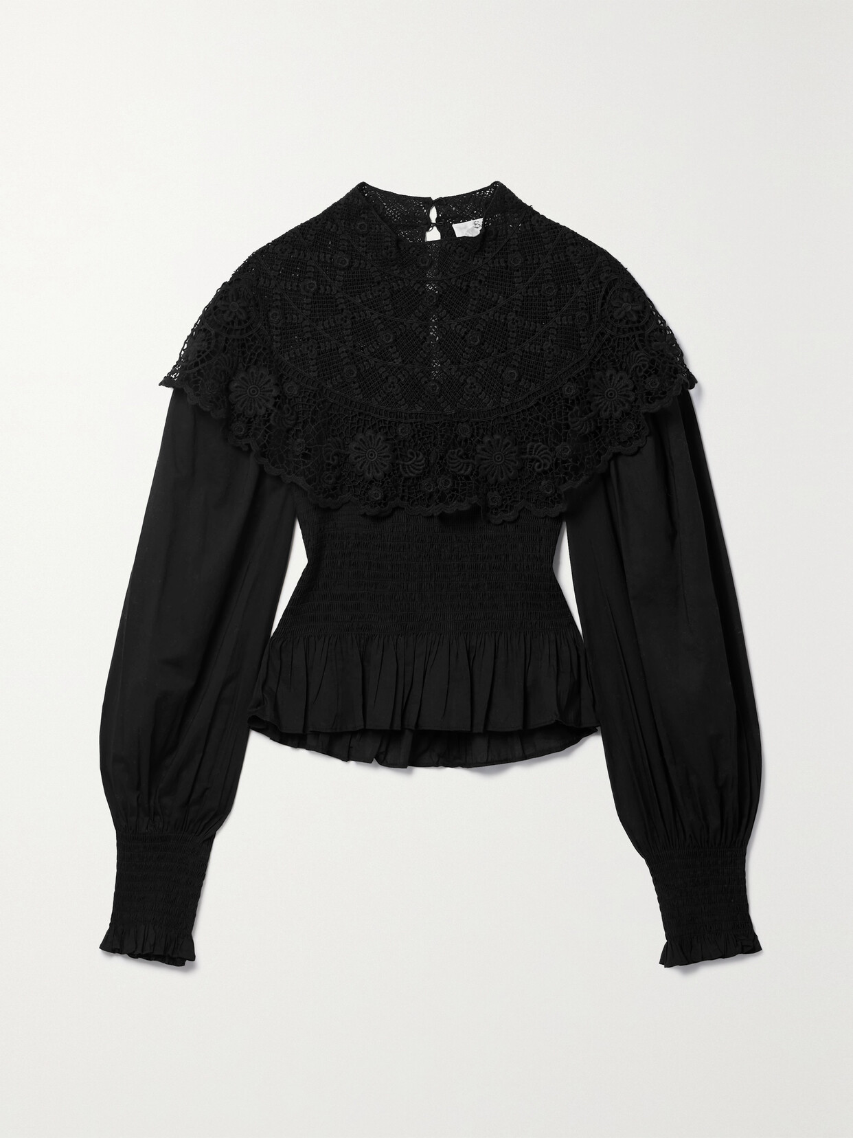 Shop Sea Serita Guipure Lace-trimmed Cotton-poplin Blouse In Black