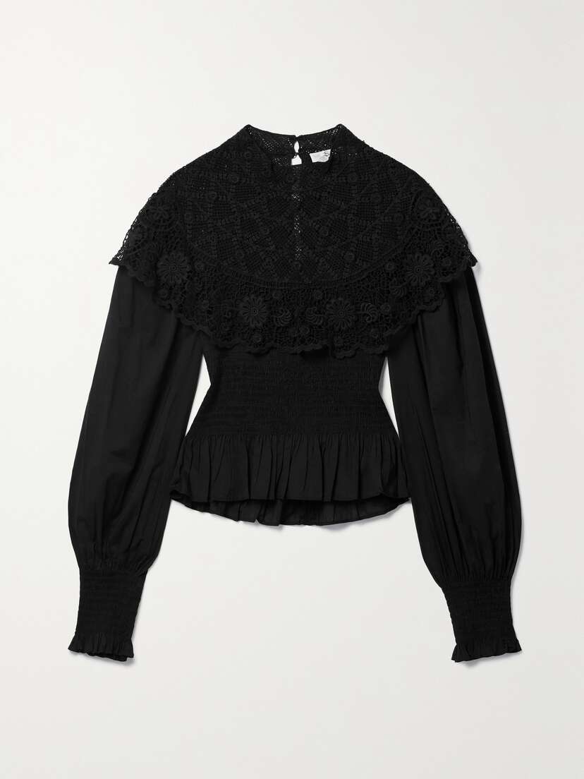 Sea Serita Guipure Lace-trimmed Cotton-poplin Blouse - x large