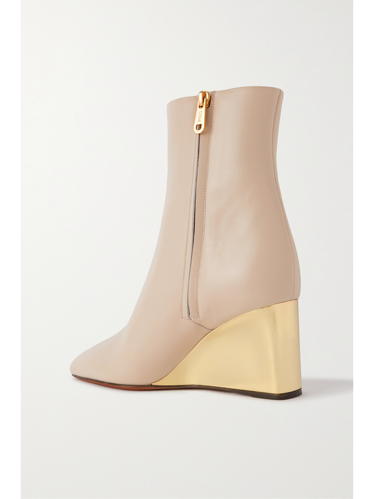 Shop Chloé + Net Sustain Rebecca Leather Wedge Ankle Boots In Off-white