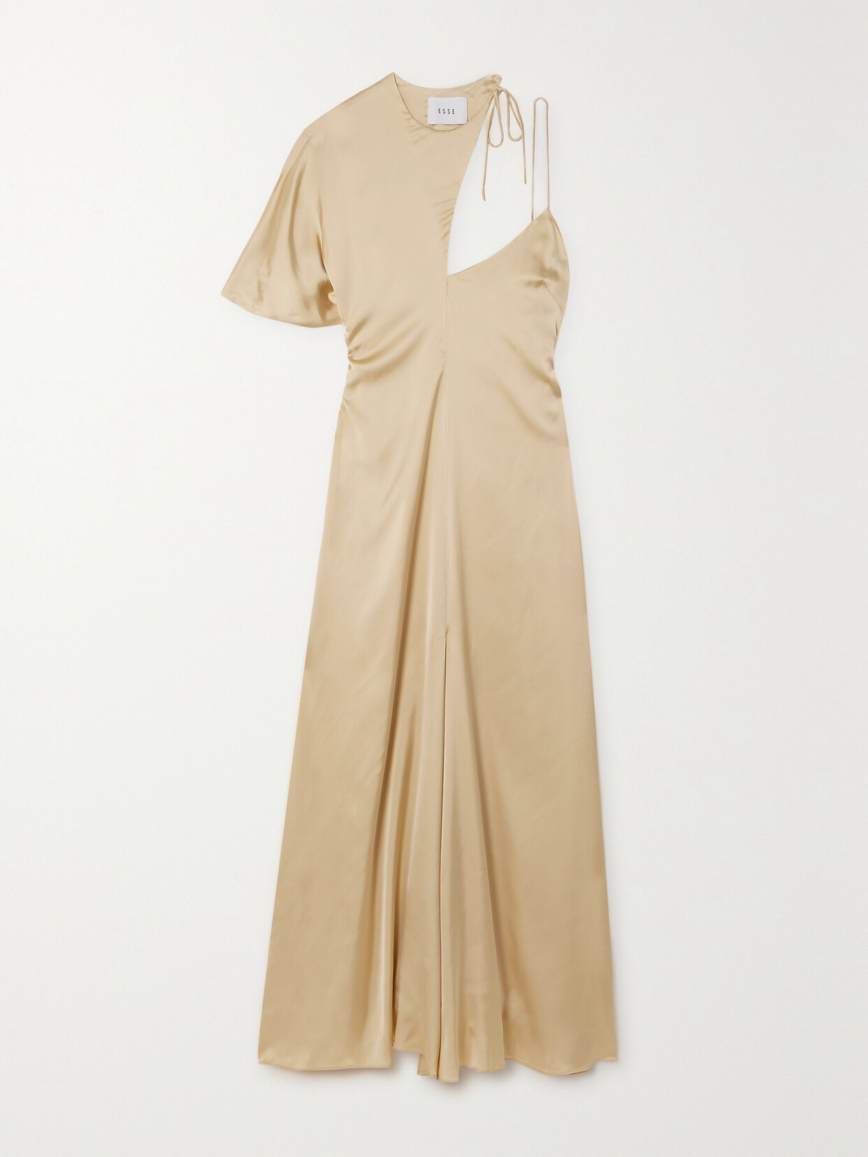 Esse Studios Lumiere Cascade Asymmetric Satin Maxi Dress In Gold