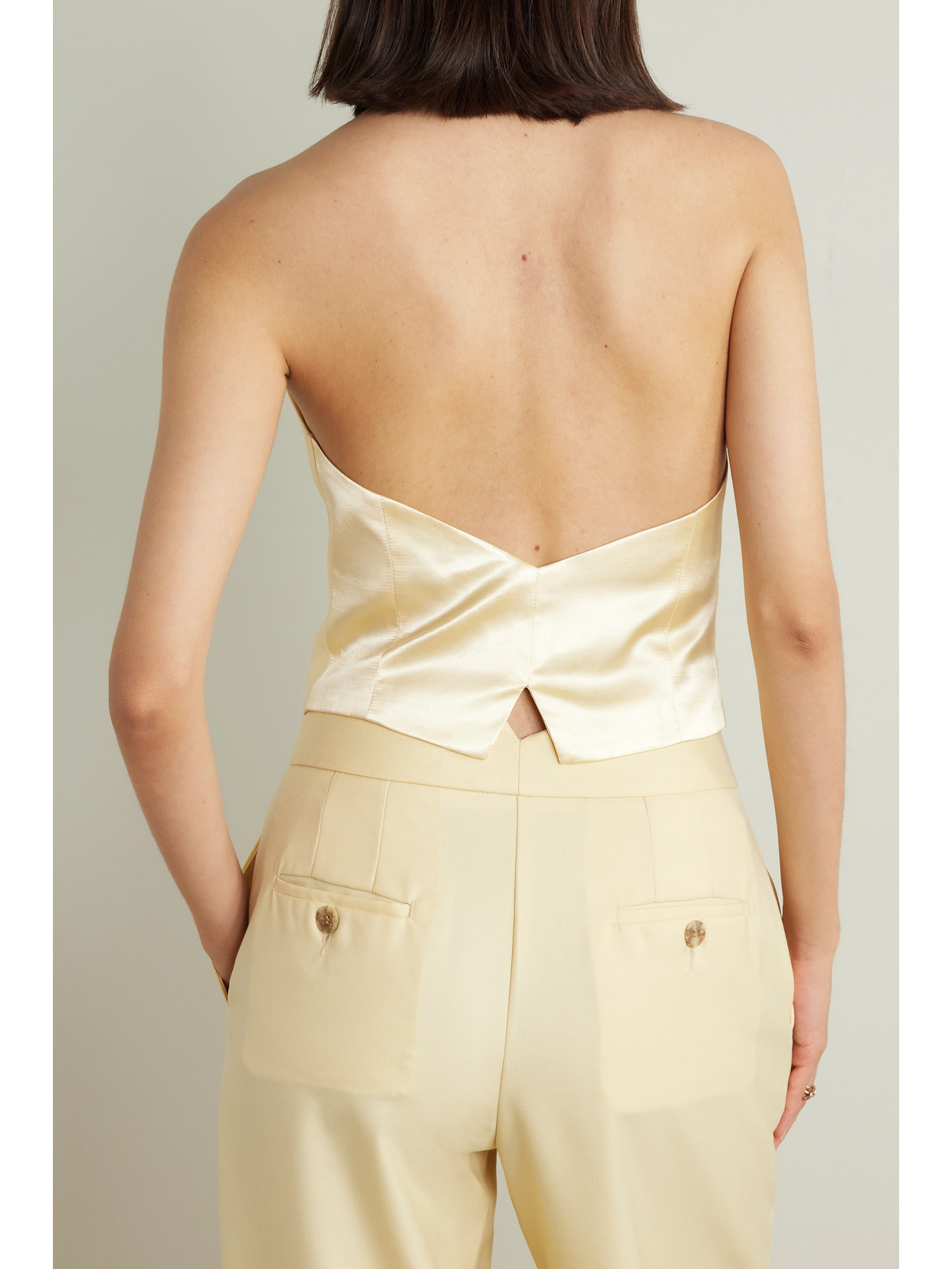 Shop Esse Studios Delphi Satin And Wool-blend Twill Halterneck Vest In Cream