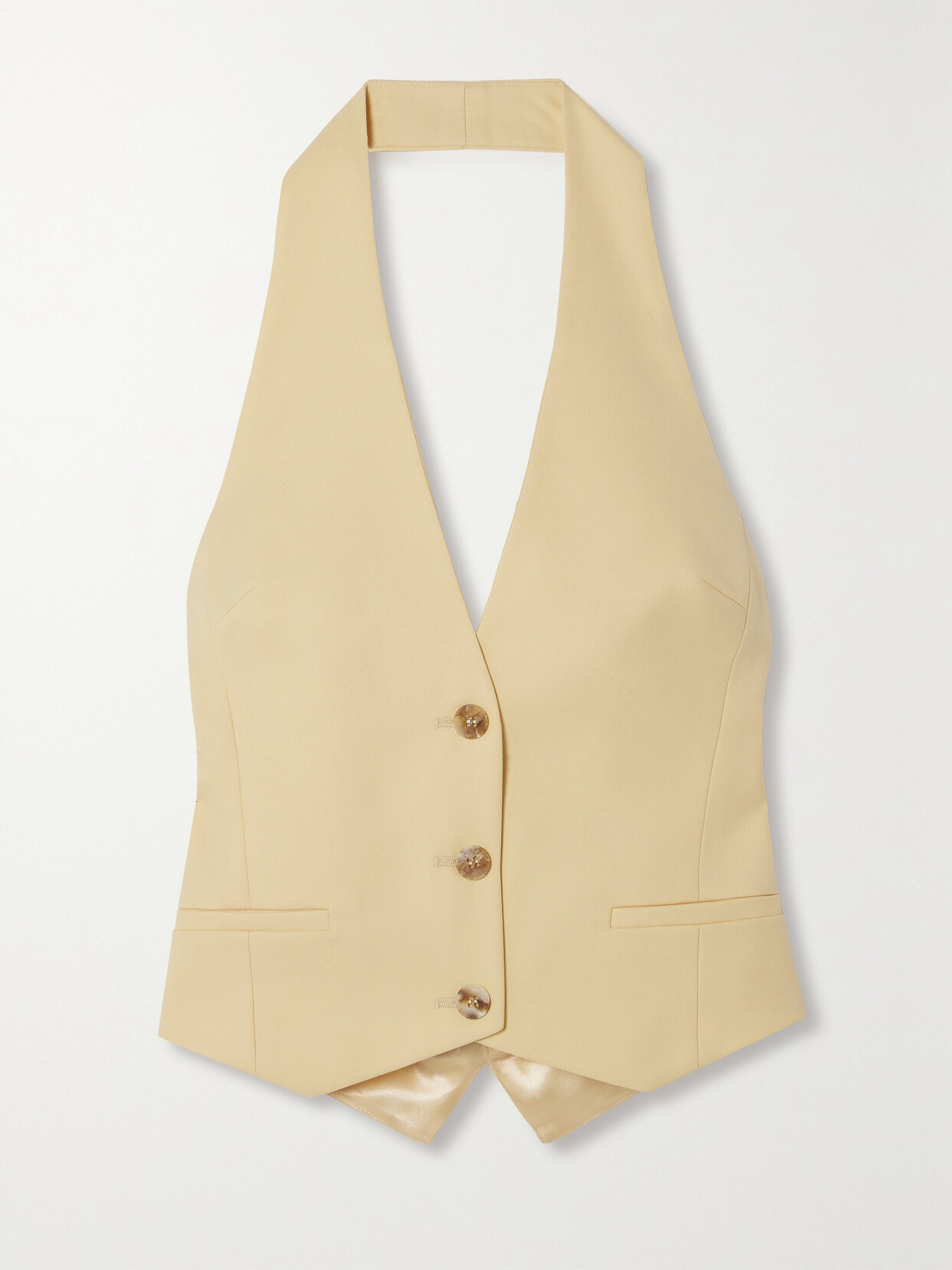 Shop Esse Studios Delphi Satin And Wool-blend Twill Halterneck Vest In Cream