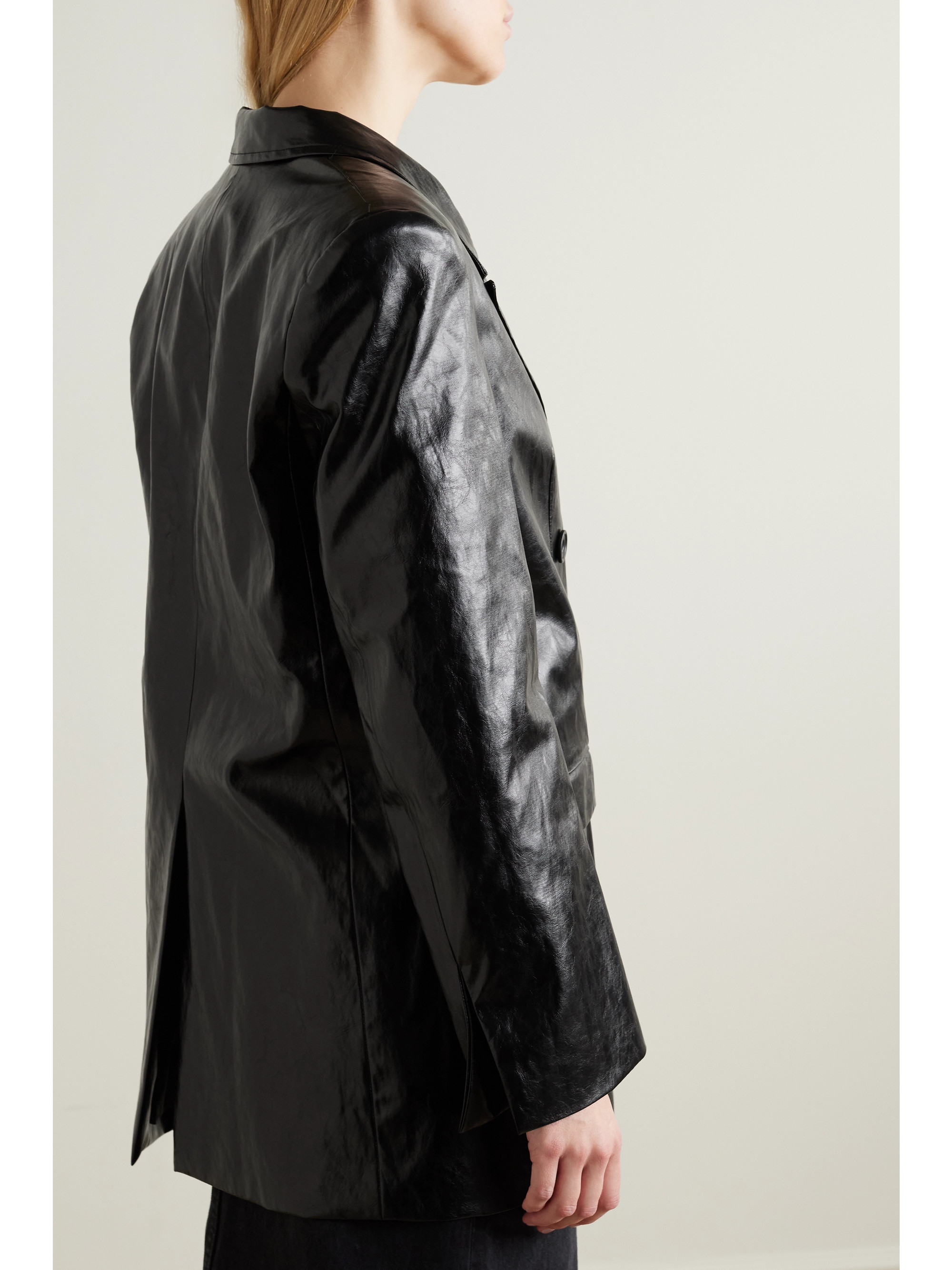 Esse Studios Milos double-breasted crinkled faux leather blazer
