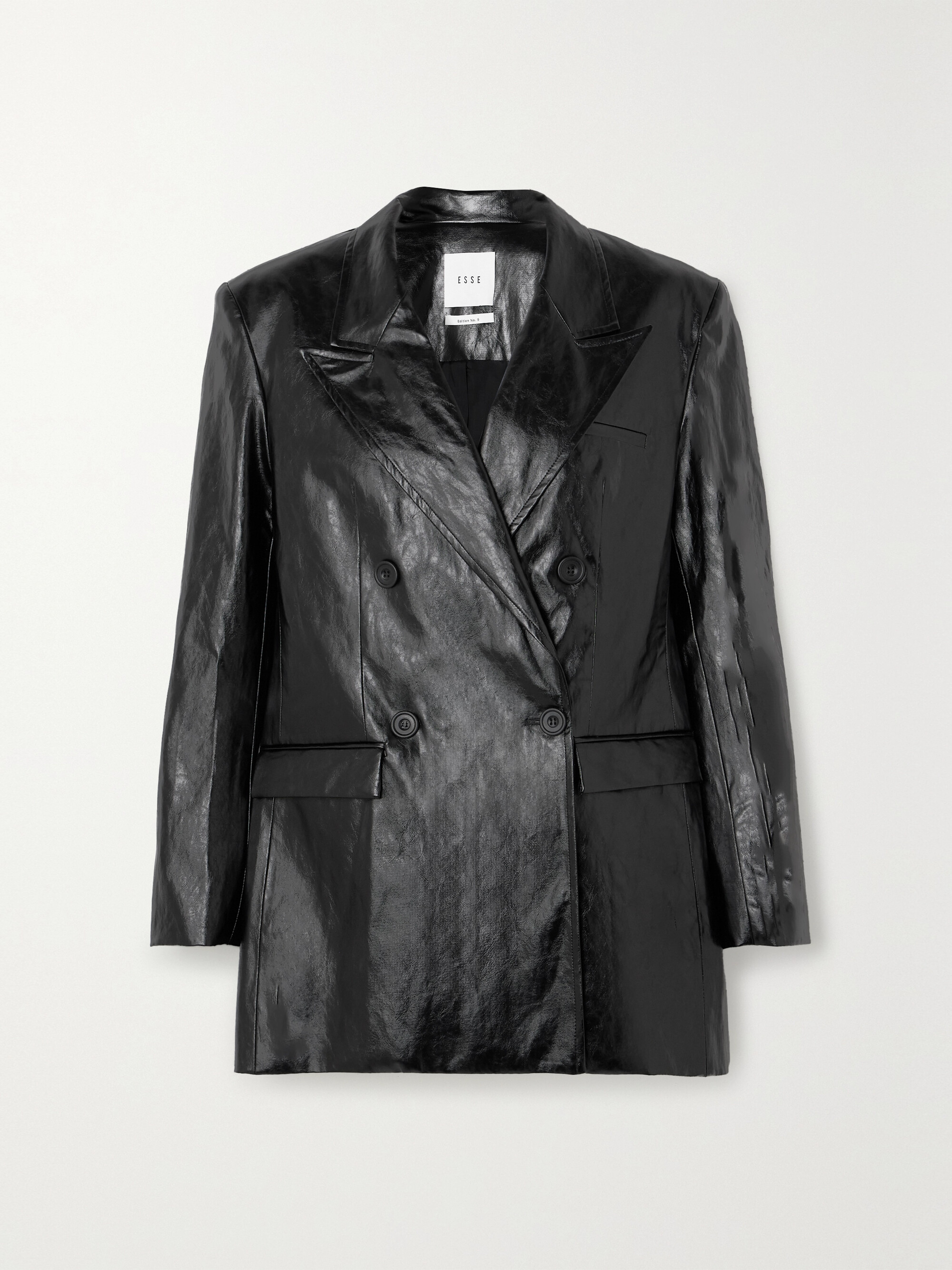Esse Studios Milos double-breasted crinkled faux leather blazer