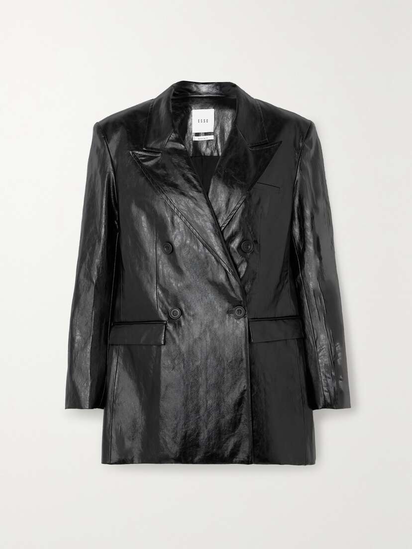ESSE Studios Milos Double-breasted Crinkled Faux Leather Blazer