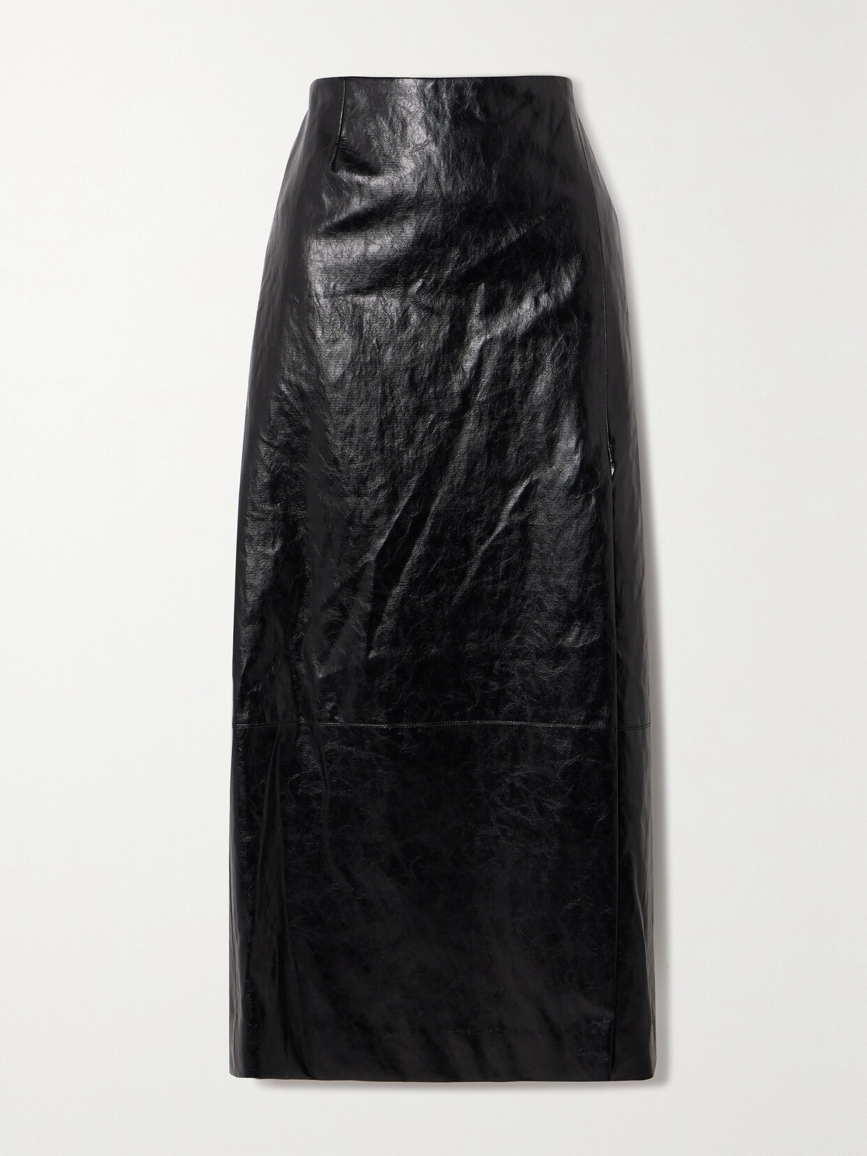 Shop Esse Studios Milos Paneled Crinkled Faux Leather Midi Skirt In Black