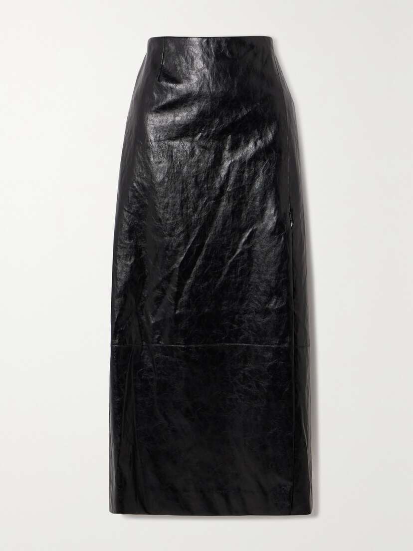 ESSE Studios Milos Paneled Crinkled Faux Leather Midi Skirt - UK 14