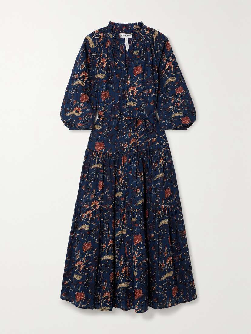 APIECE APART Trinidad Belted Tiered Printed Organic Cotton-poplin Maxi Dress