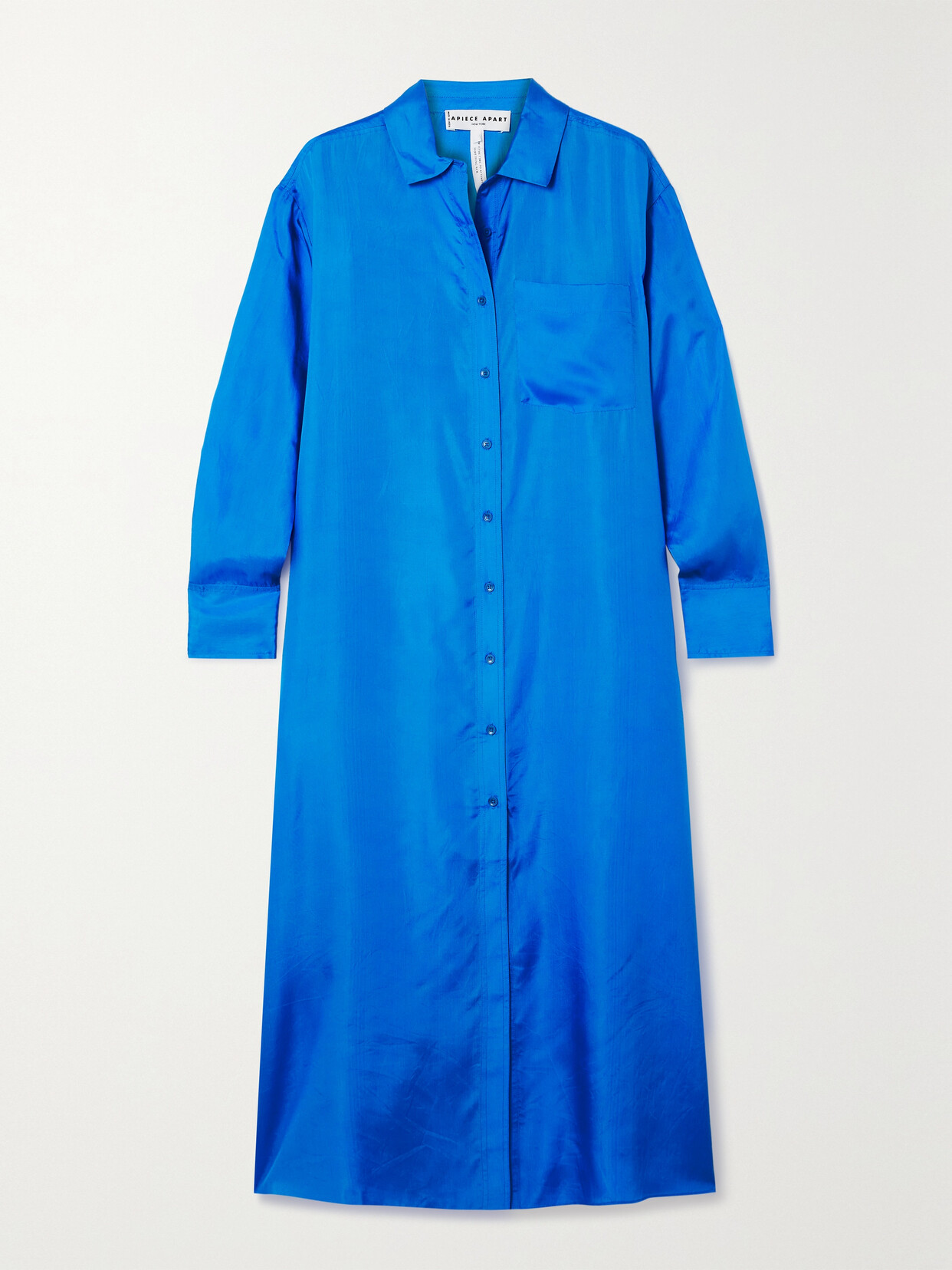 Apiece Apart Viva Silk-satin Shirt Dress In Blue