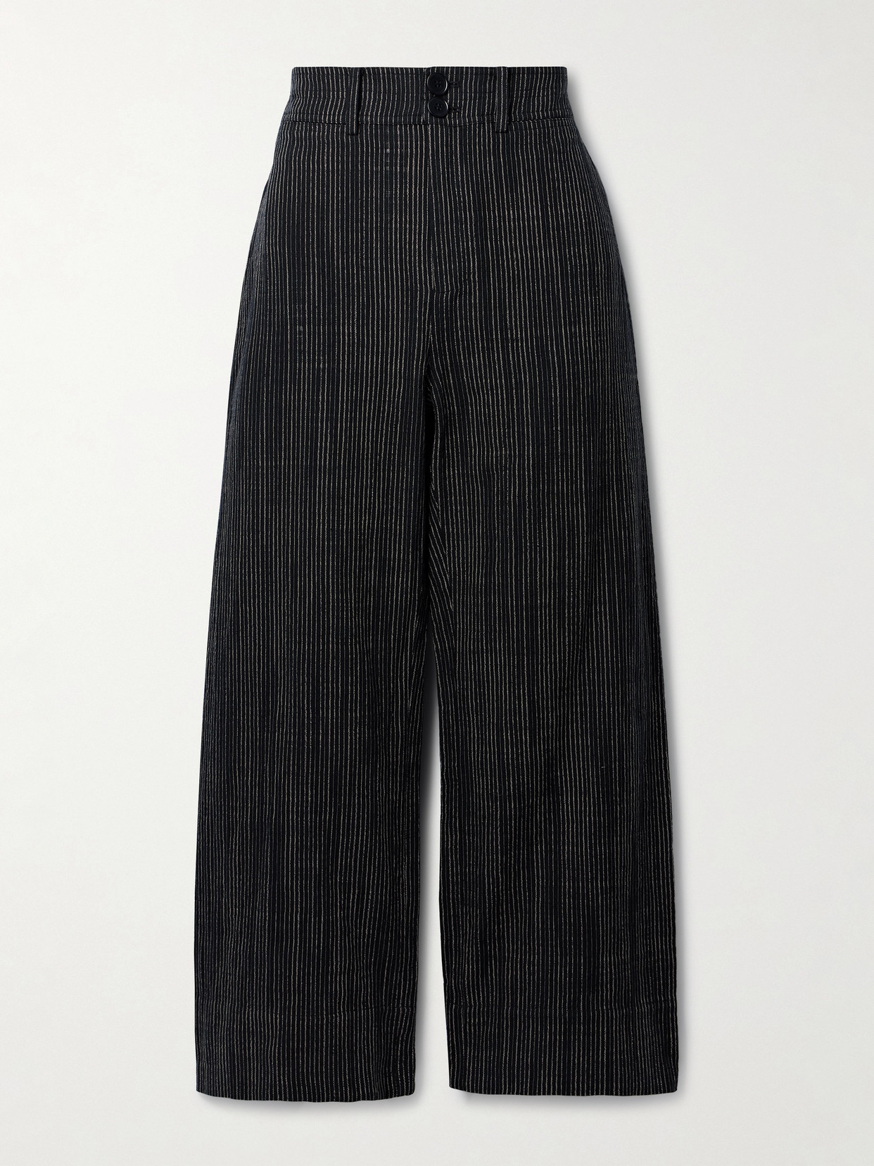 Apiece Apart Merida Striped Organic Cotton Wide-leg Trousers In Black