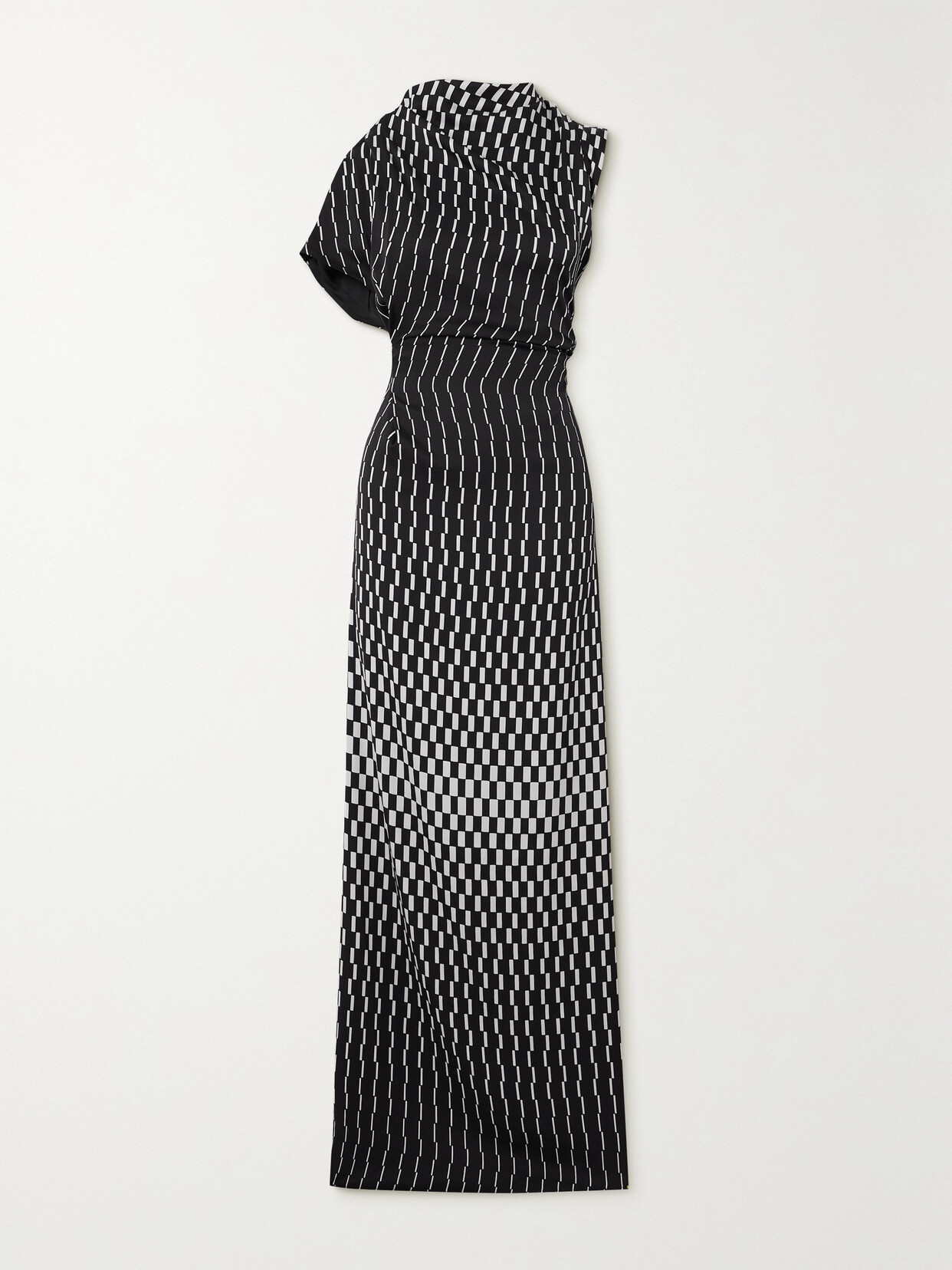 Tove June Asymmetric Printed Wool-blend Twill Maxi Dress In Black