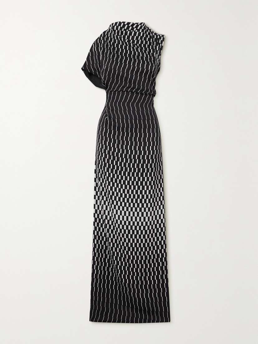 Tove June Asymmetric Printed Wool-blend Twill Maxi Dress