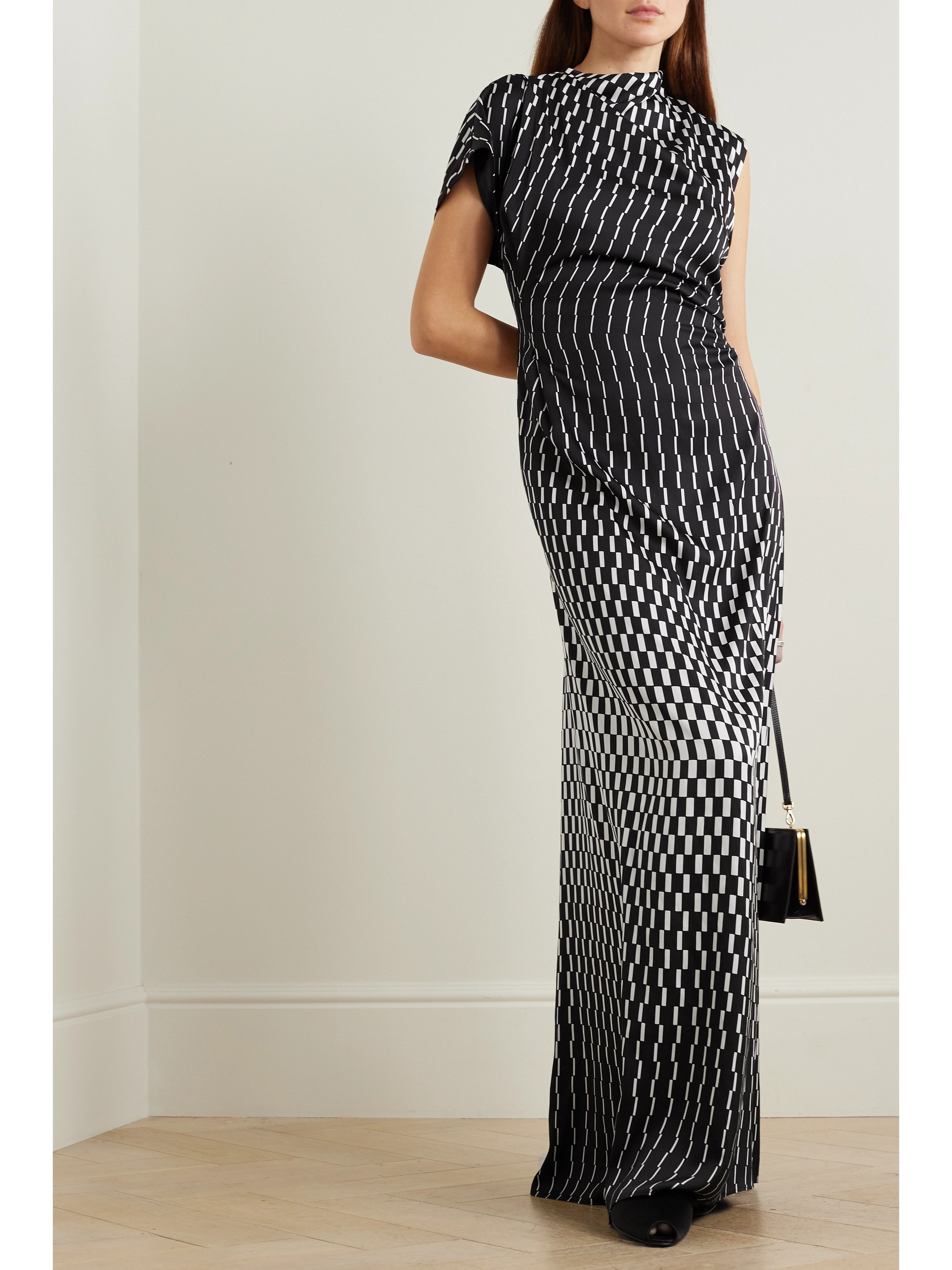 TOVE June asymmetric printed wool-blend twill maxi dress