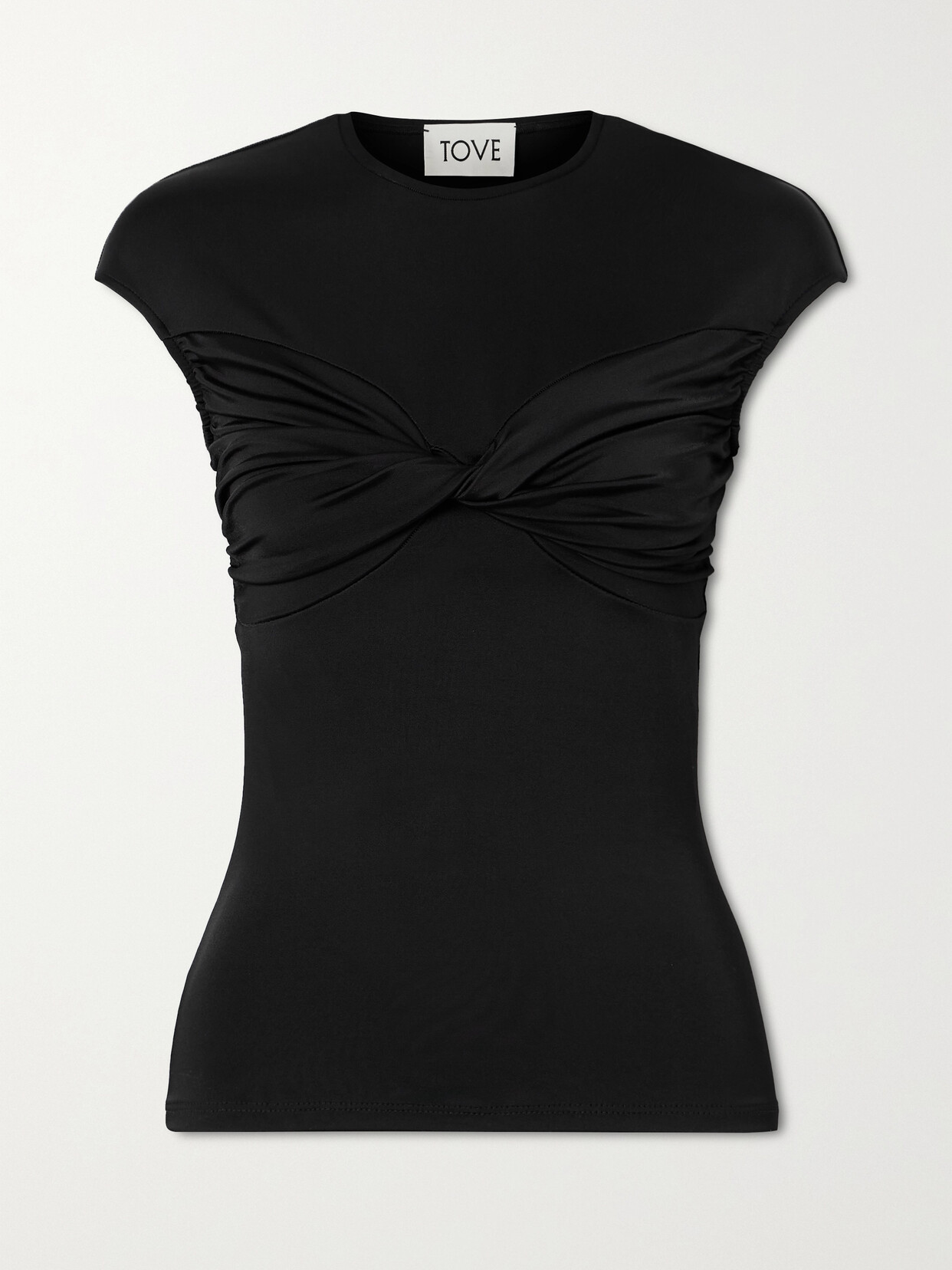 Tove Paola Twist-front Satin And Stretch-jersey Top In Black