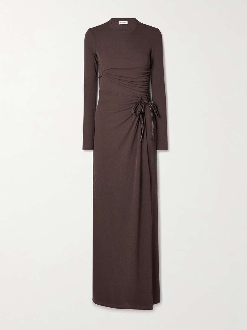 Nanushka + Net Sustain Marghe Wrap-effect Faux Leather-trimmed Stretch Reycled-jersey Maxi Dress