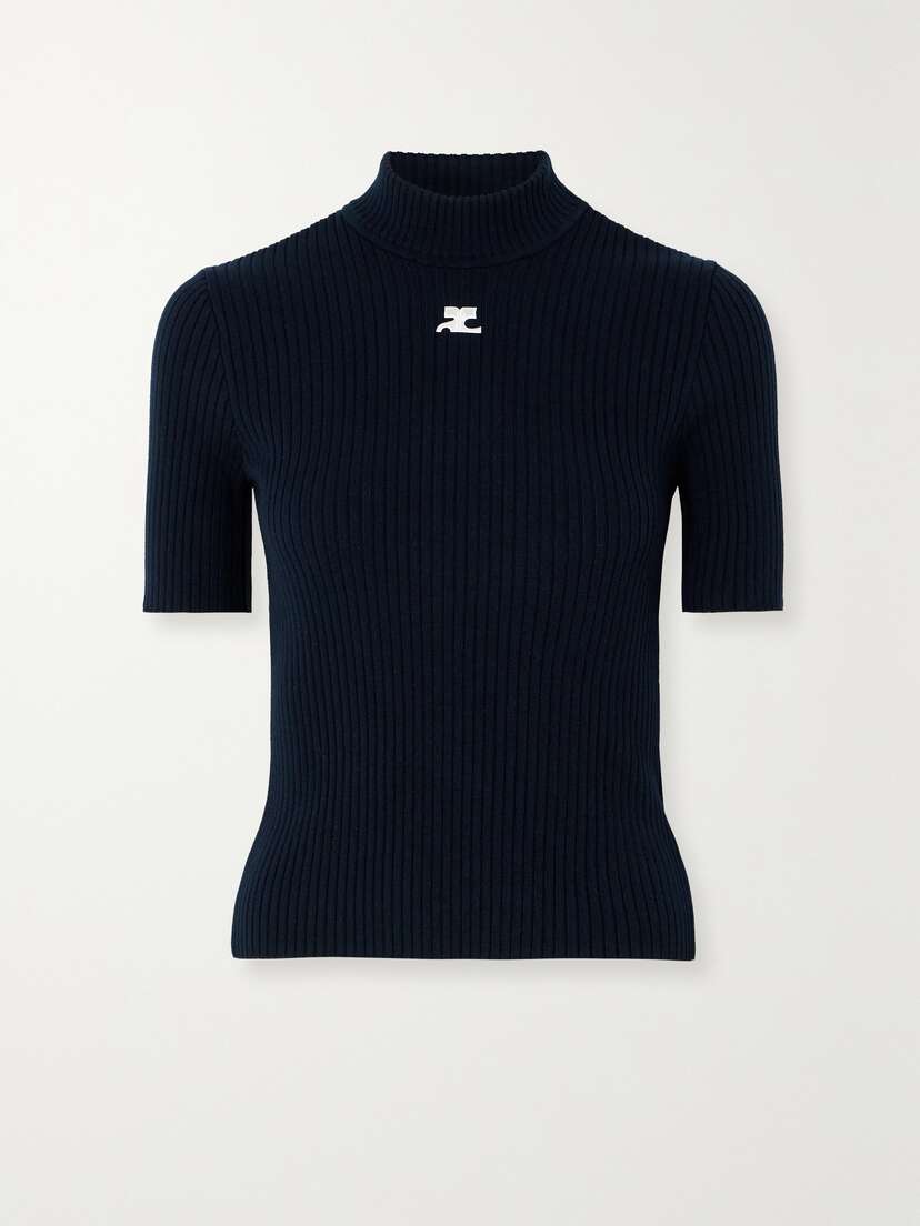 Courrèges Embroidered Ribbed-knit Top - x large