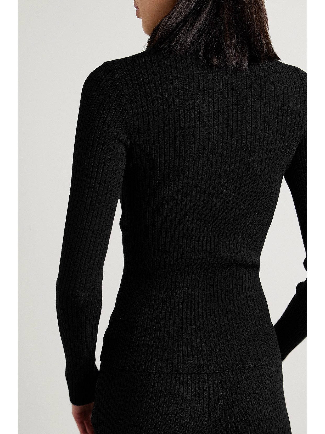 Shop Courrèges Reedition Embroidered Ribbed-knit Turtleneck Sweater In Black