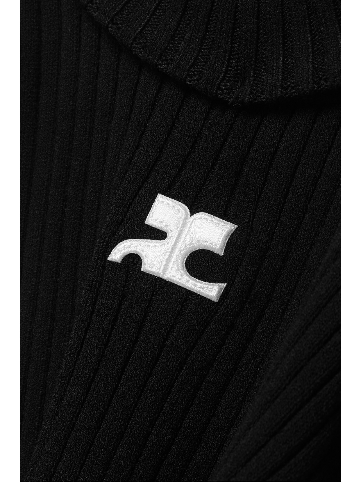 Shop Courrèges Reedition Embroidered Ribbed-knit Turtleneck Sweater In Black