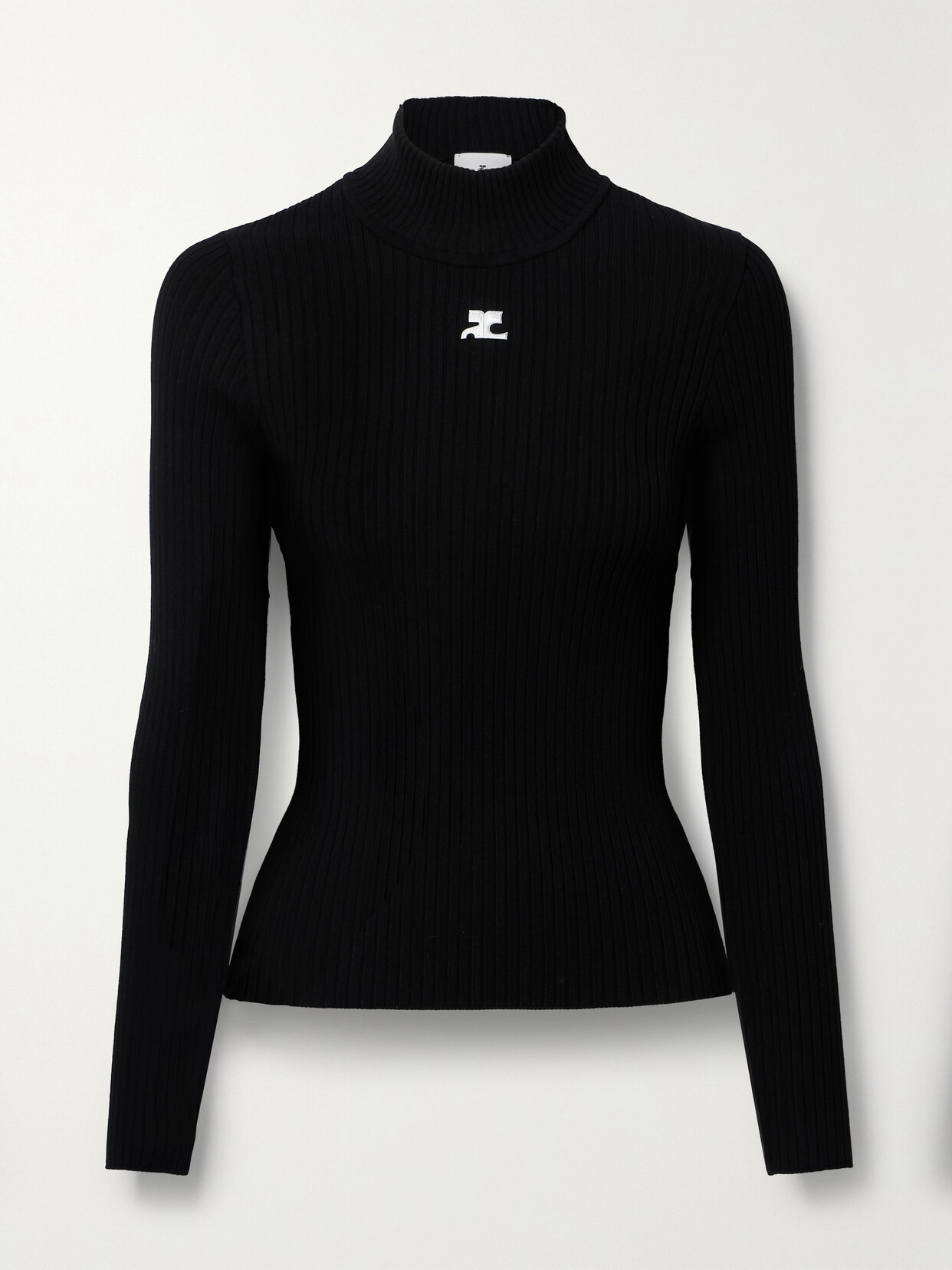 COURRÈGES REEDITION EMBROIDERED RIBBED-KNIT TURTLENECK SWEATER