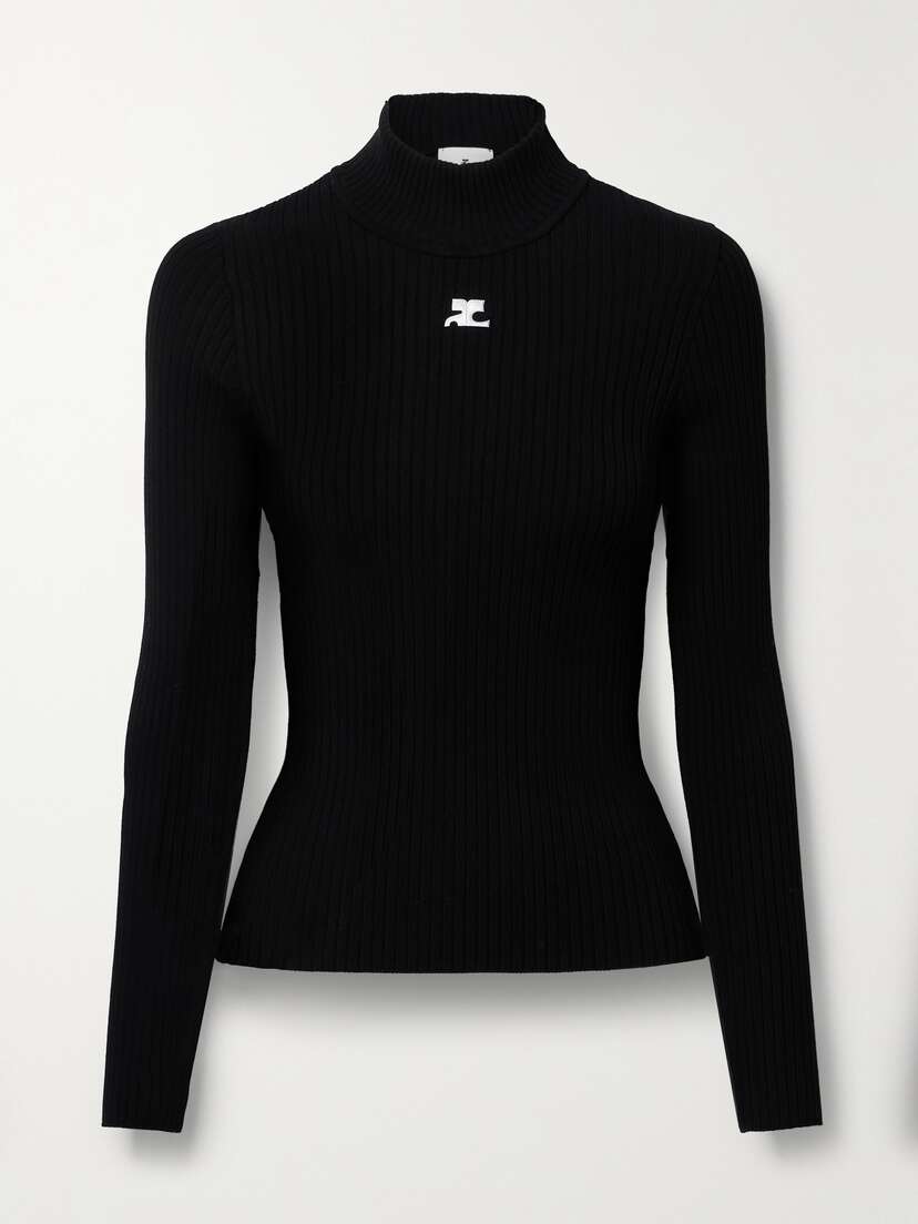 Courreges Reedition Embroidered Ribbed-knit Turtleneck Sweater