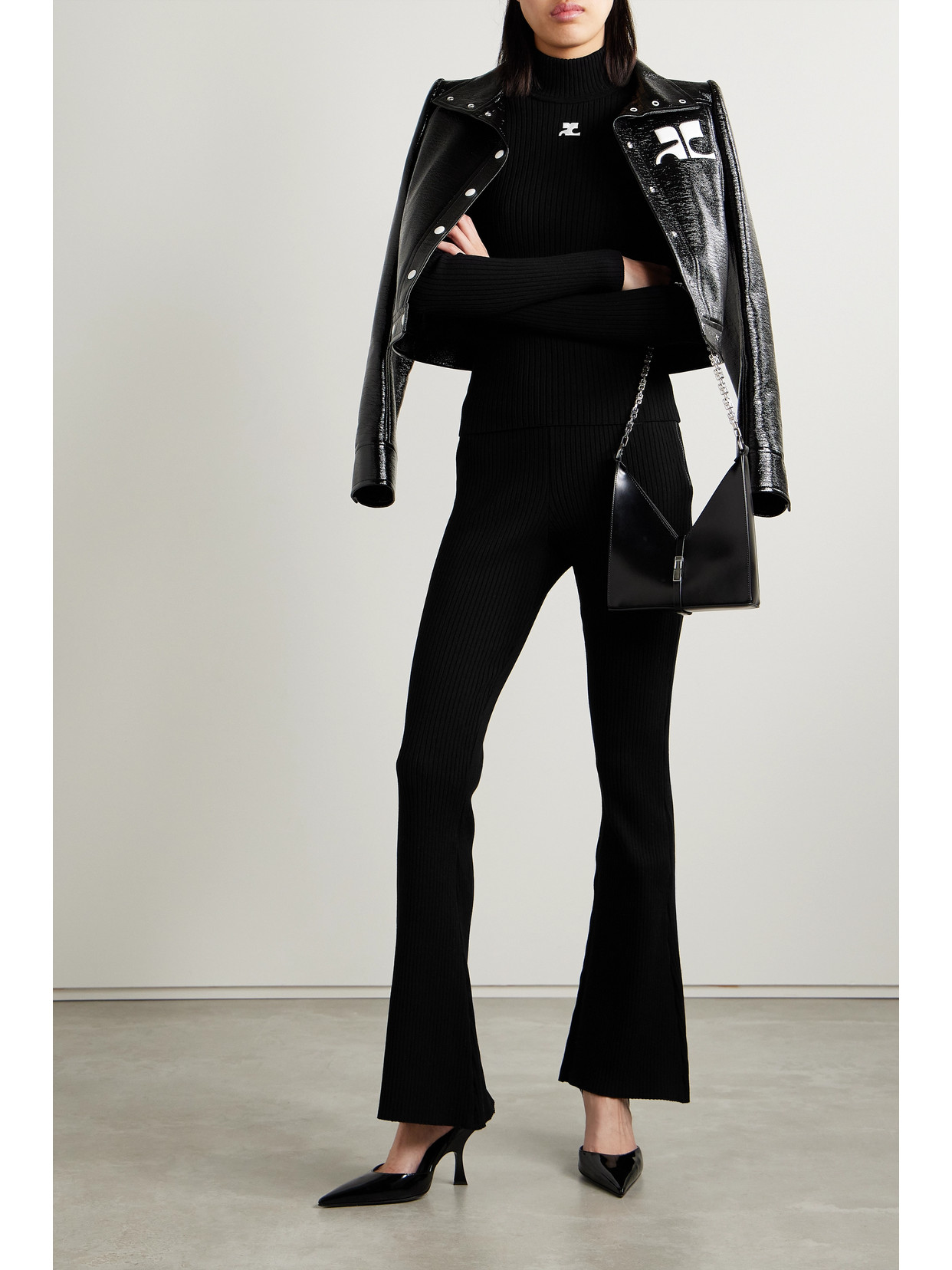 Shop Courrèges Reedition Embroidered Ribbed-knit Turtleneck Sweater In Black