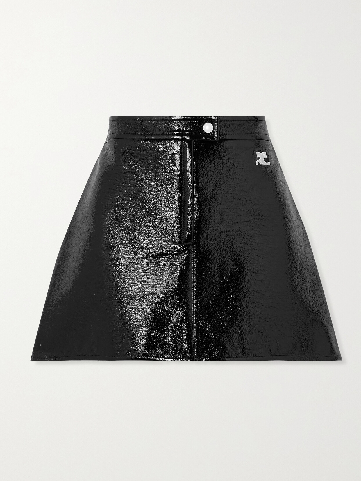 Courrèges Reedition Appliquéd Coated Cotton-blend Mini Skirt In Black