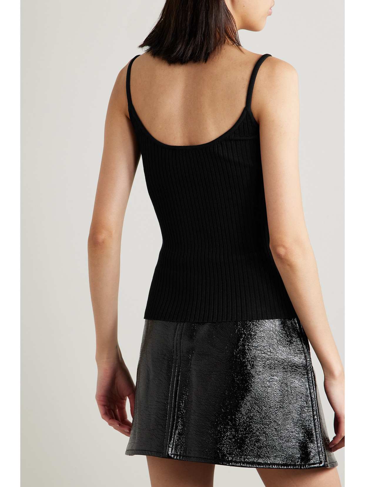 Courrèges Ribbed Spaghetti Strap Top With Elegant Logo Detail And Luxurious Fabric Blend In Black