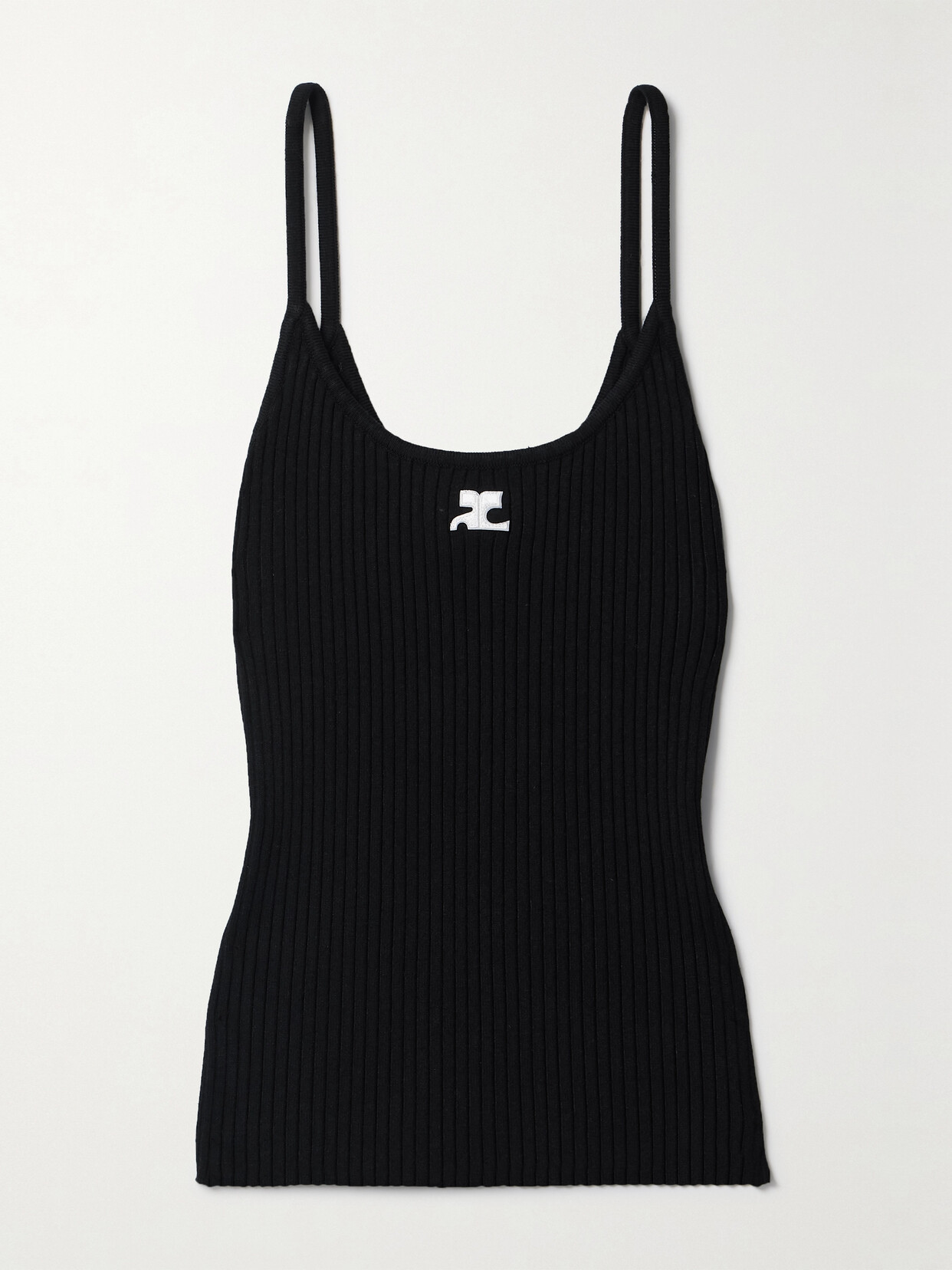 COURREGES - Reedition Appliquéd Ribbed-knit Tank - Black