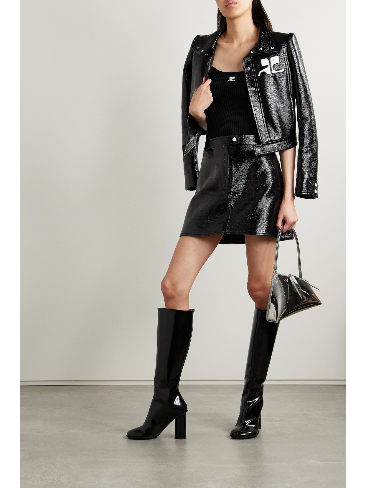 Courrèges Ribbed Spaghetti Strap Top With Elegant Logo Detail And Luxurious Fabric Blend In Black