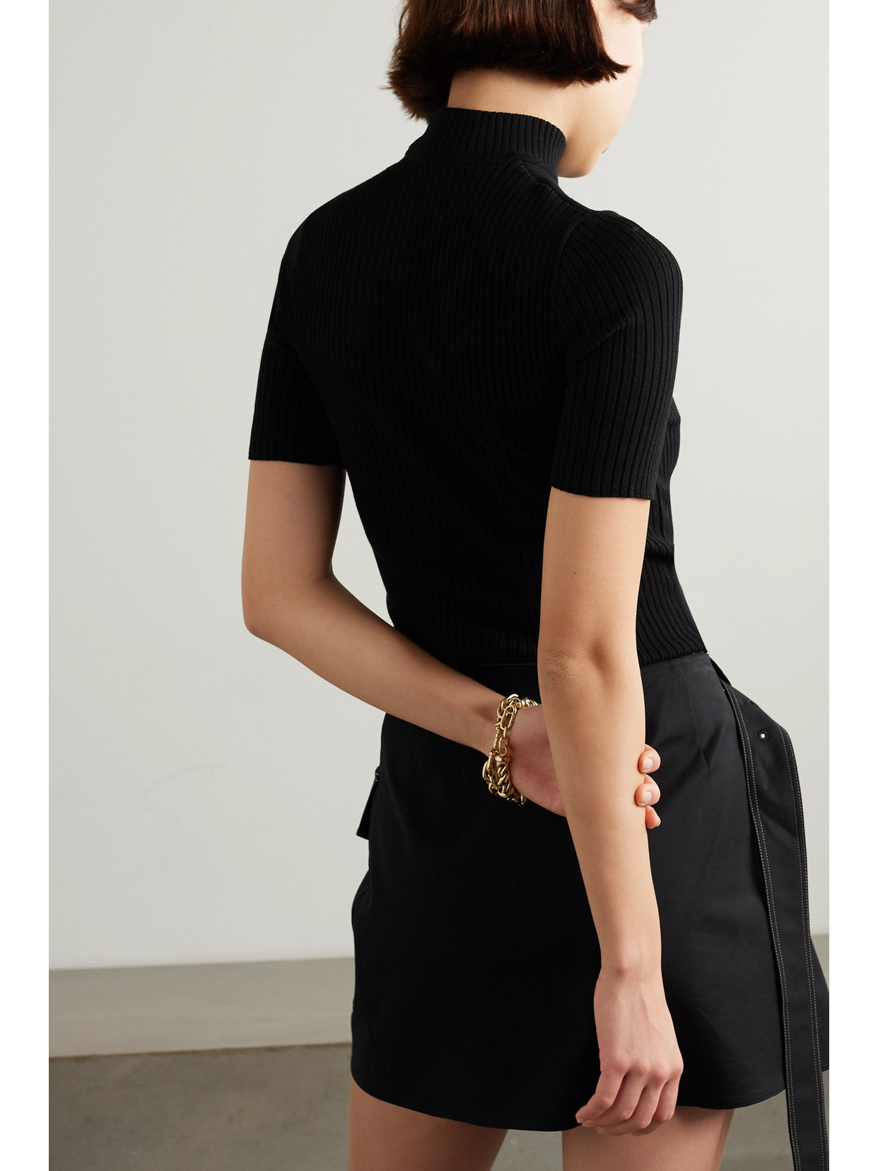 Shop Courrèges Embroidered Ribbed-knit Top In Black