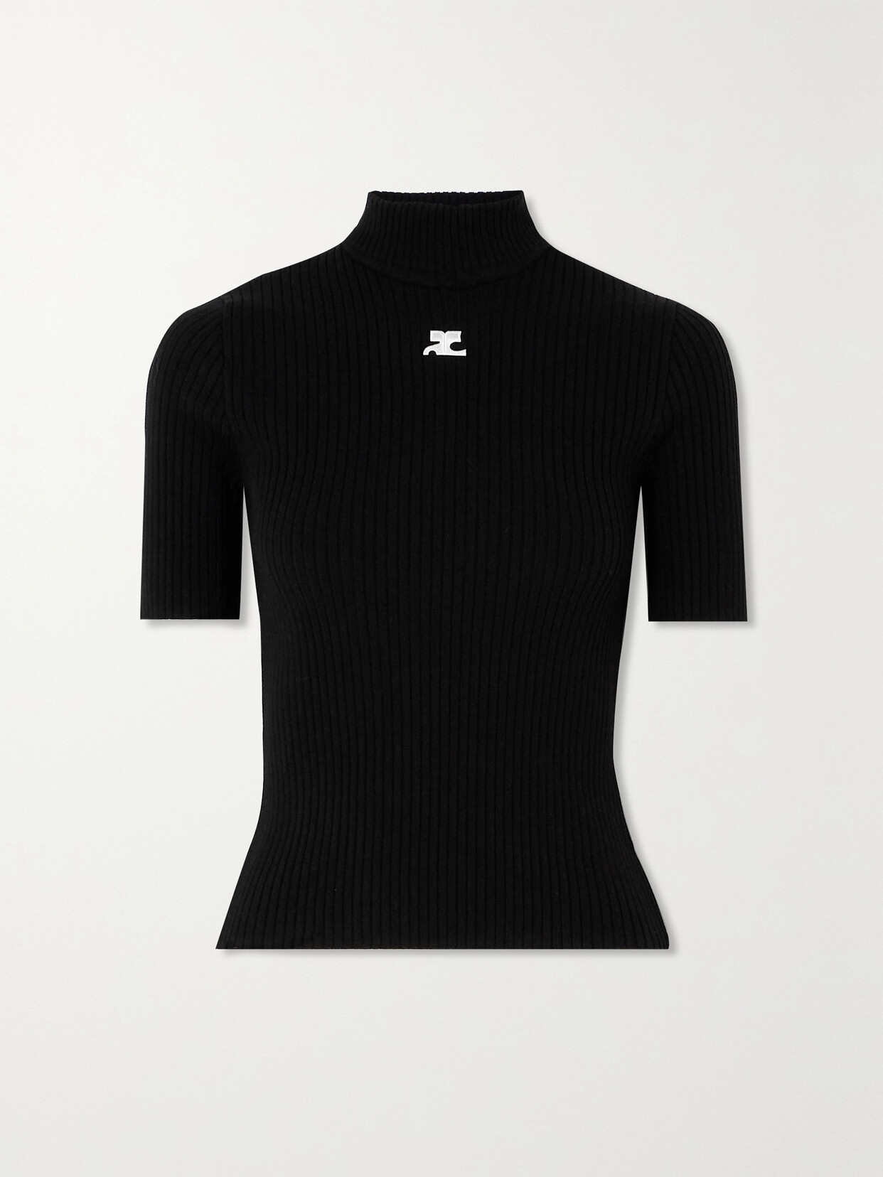 Courrèges Embroidered Ribbed-knit Top In Black