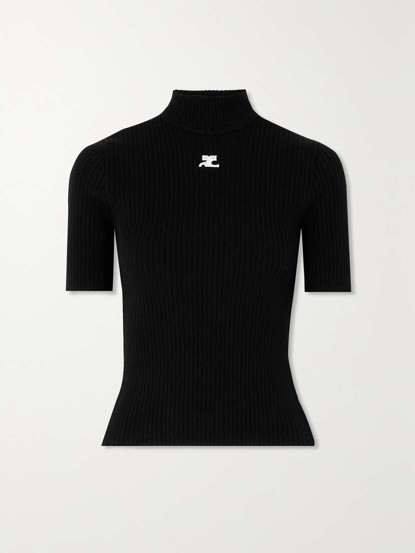 Courreges Embroidered Ribbed-knit Top