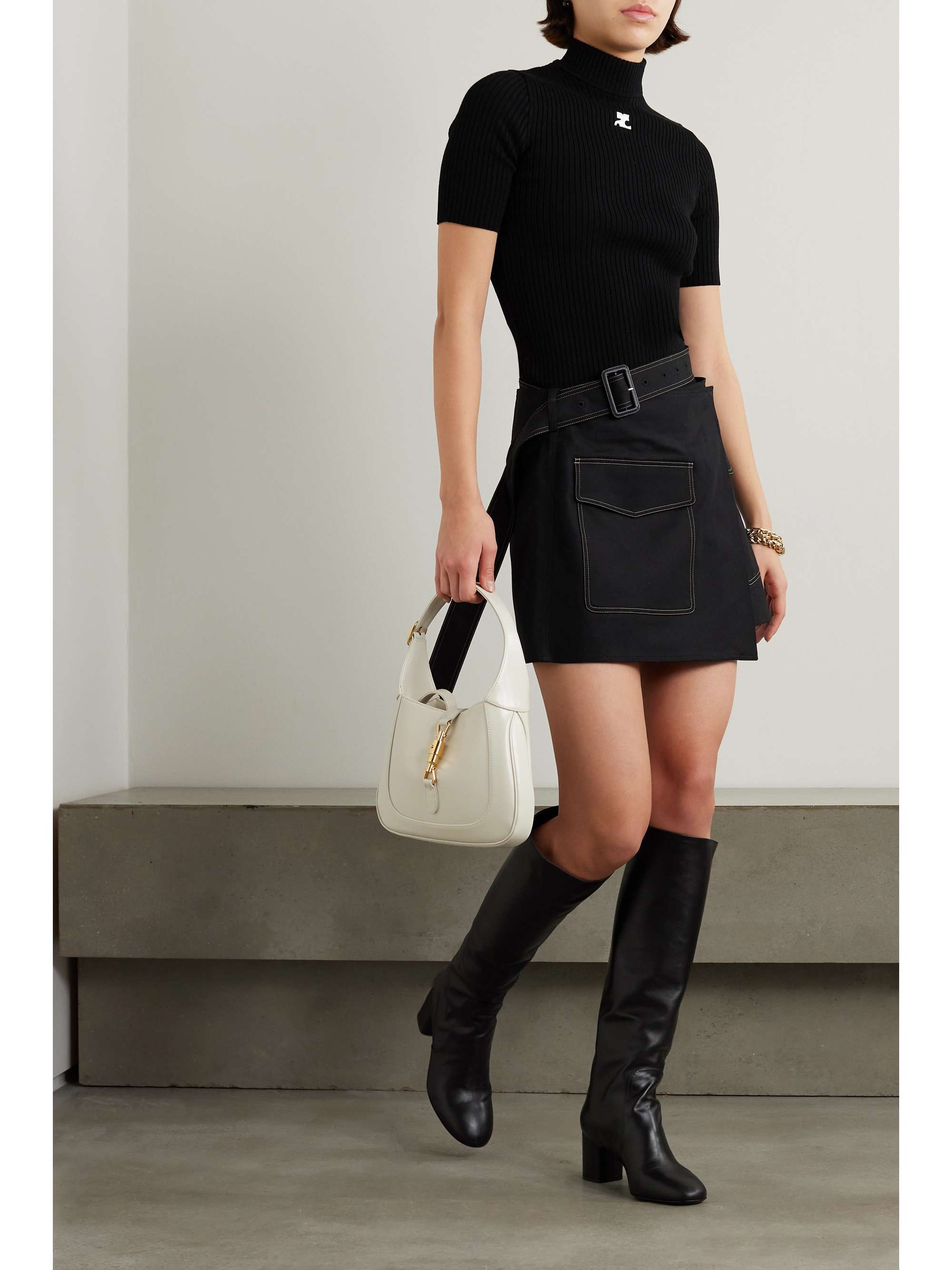 COURRÈGES Embroidered ribbed-knit top