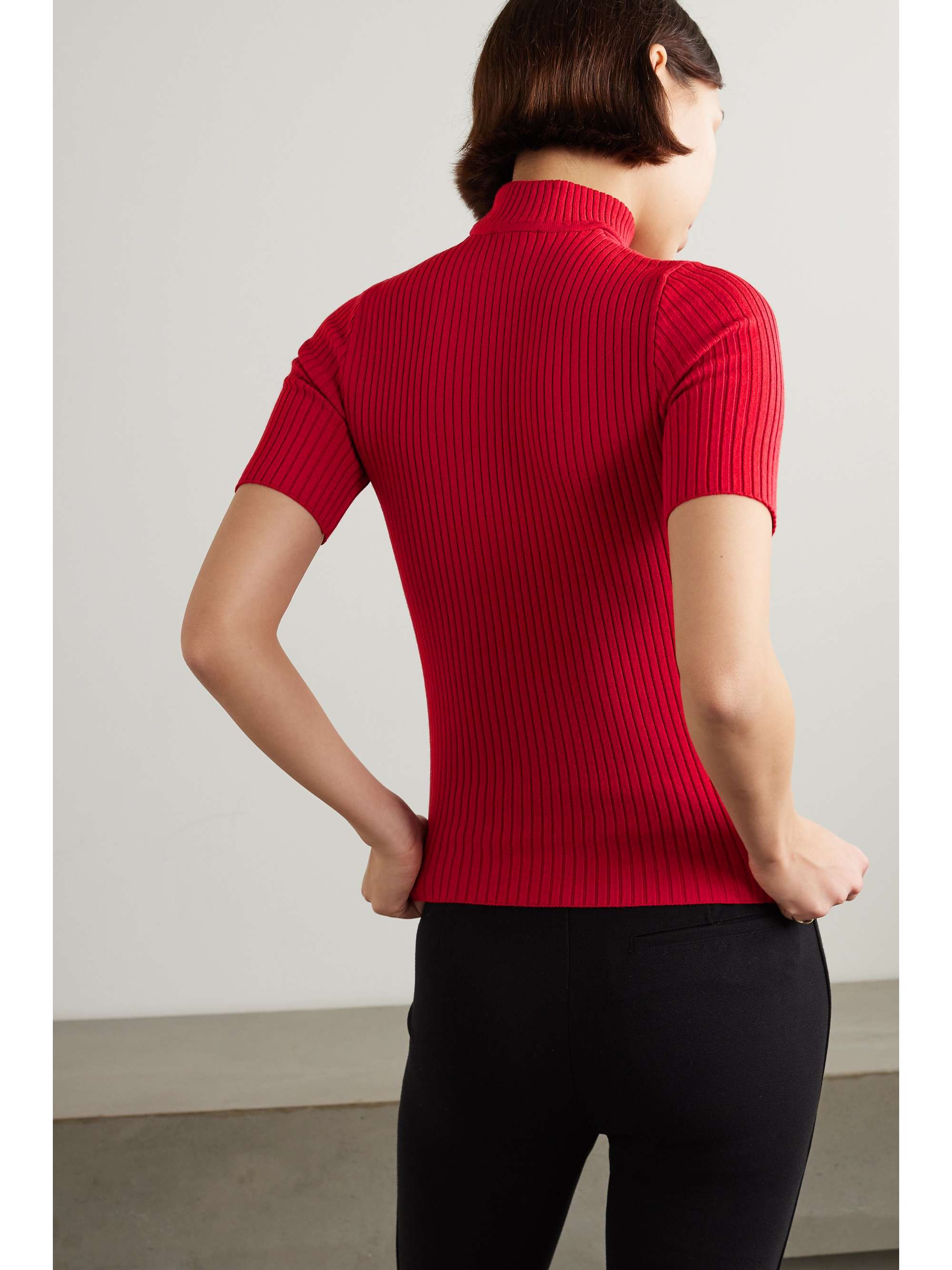 COURRÈGES Embroidered ribbed-knit top